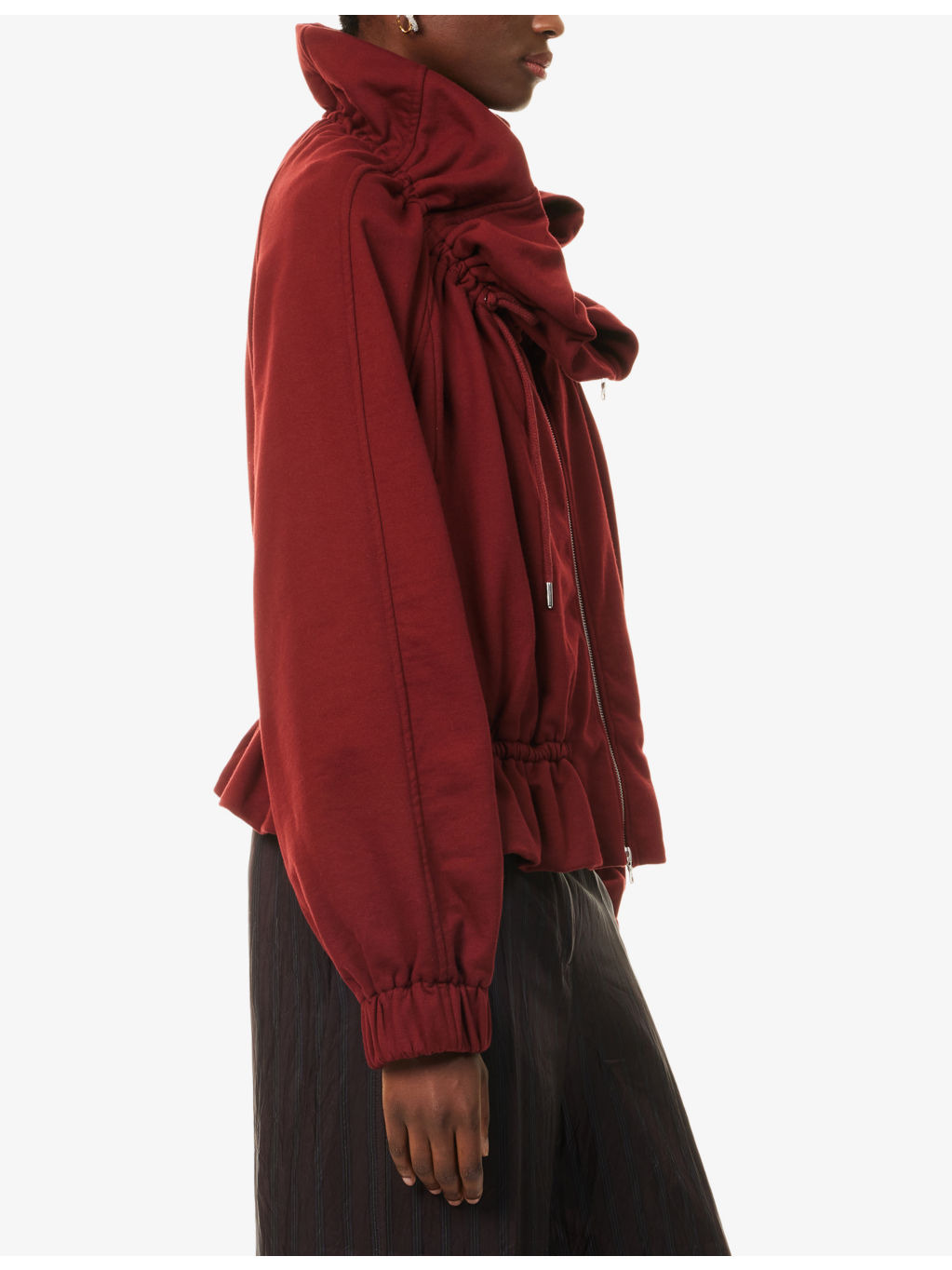 Ruffled Raglan-Sleeves Cotton-Jersey Jacket - 3