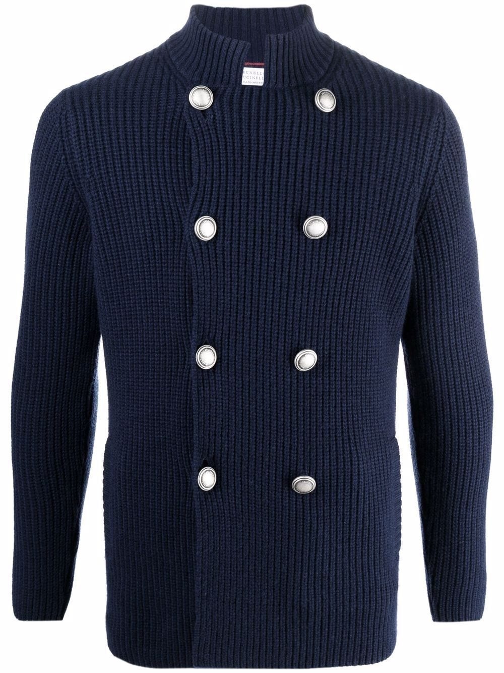 double-breasted knitted cardigan - 1