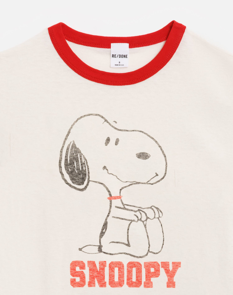 60s Slim Ringer "Snoopy" Tee - Vintage White With Crimson 4