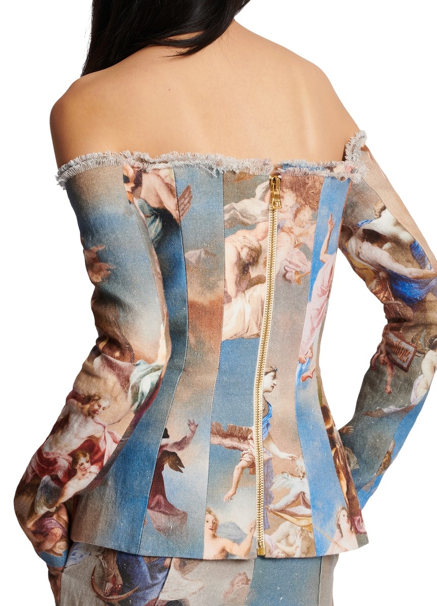 Sky printed canvas off-the-shoulder suit - 5