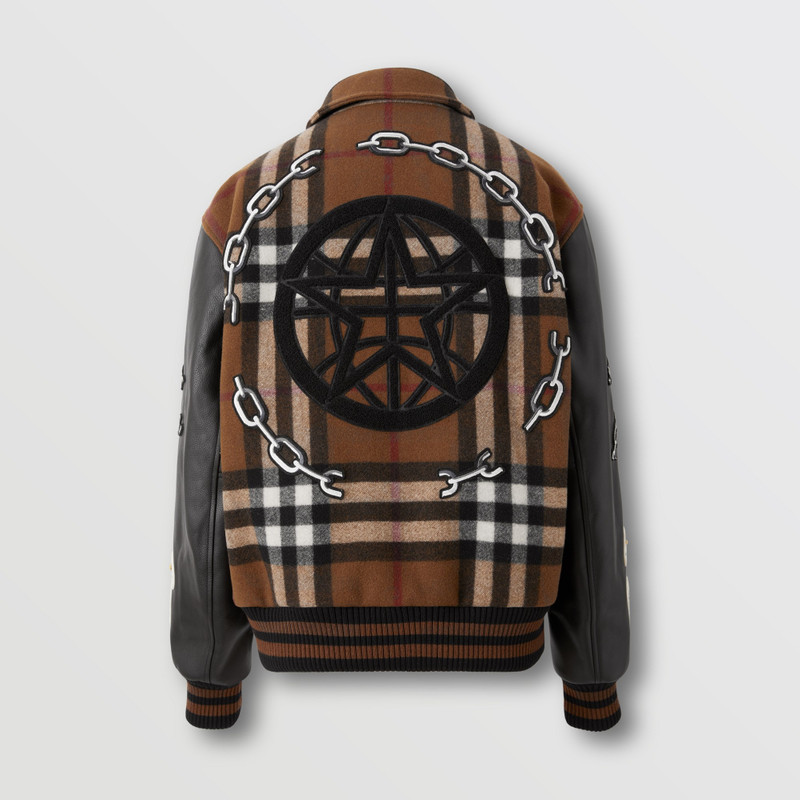 Badge Appliqué Check Technical Wool Bomber Jacket 6