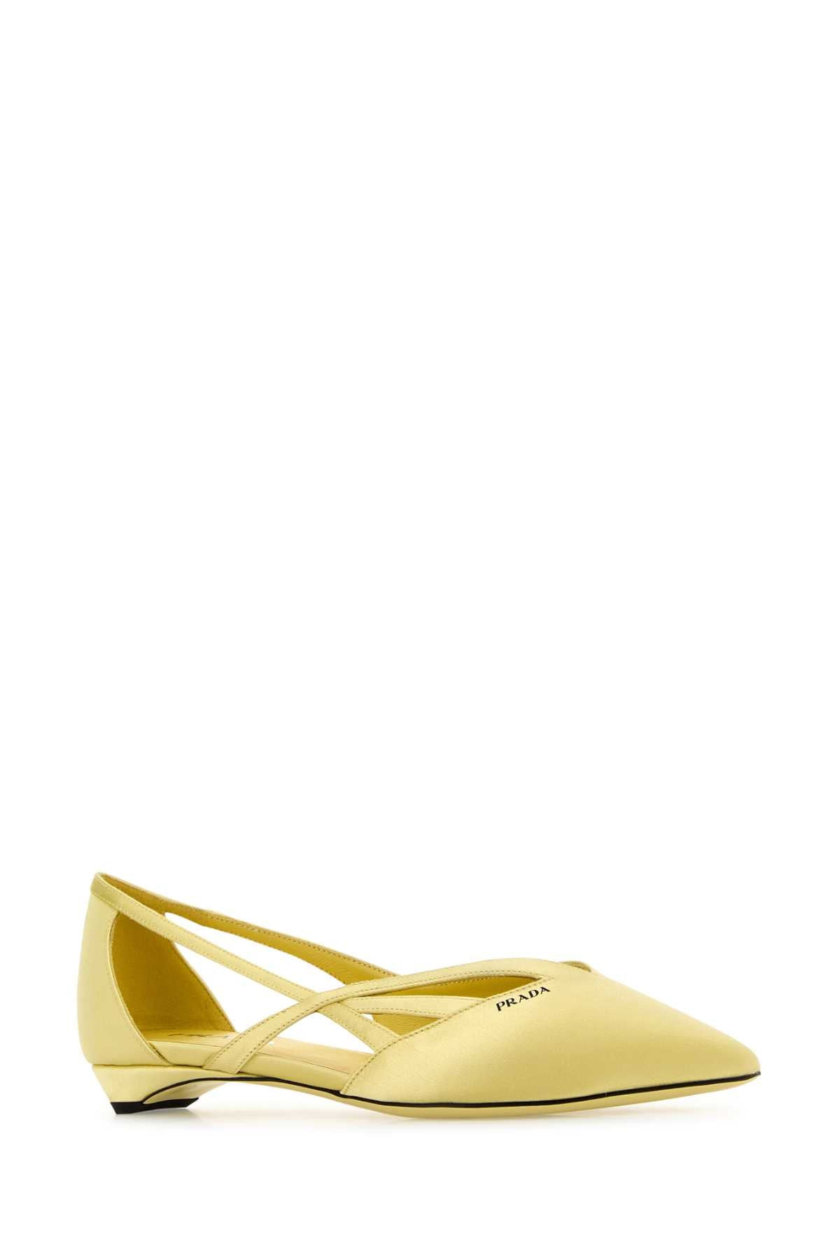 Prada Women Pastel Yellow Satin Ballerinas - 2