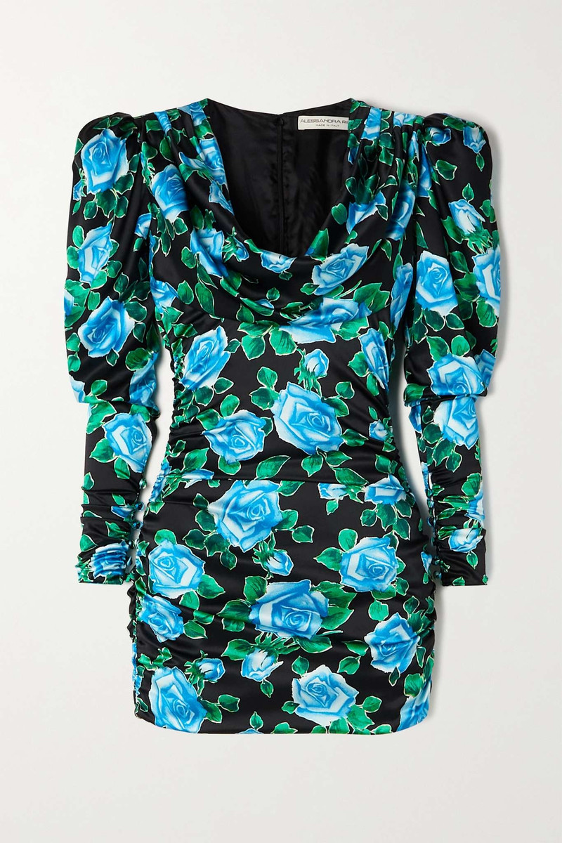 Draped floral-print duchesse silk-satin mini dress - 1
