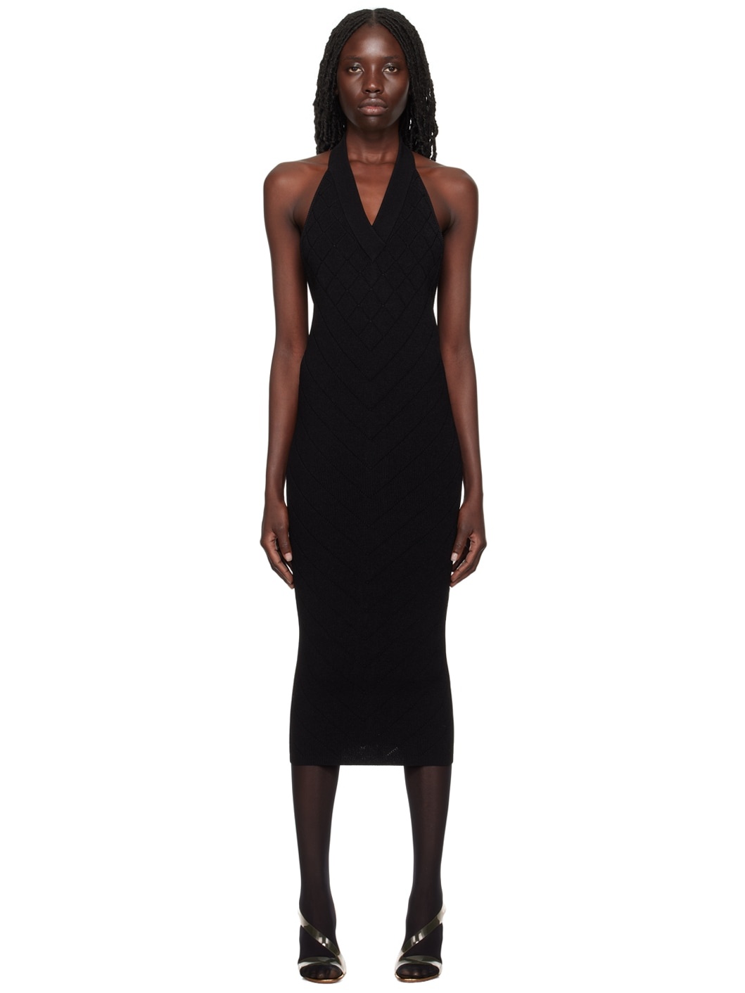 Black Halter Midi Dress - 1