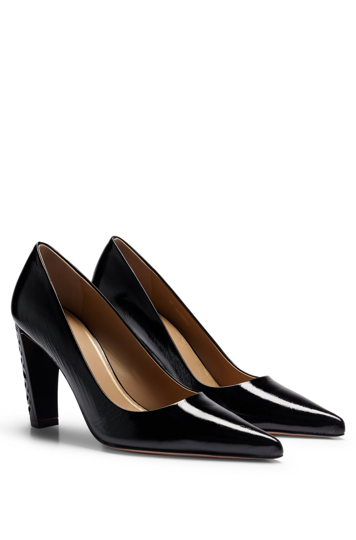 LEATHER PUMPS WITH MONOGRAM-PATTERNED HEELS - 2
