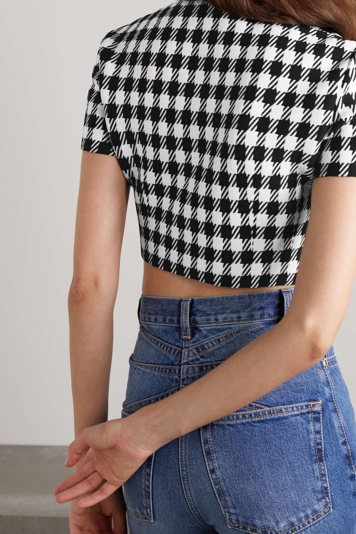 【Alaia】 Houndstooth croppedトップ Alaïa Cropped houndstooth woven top | REVERSIBLE