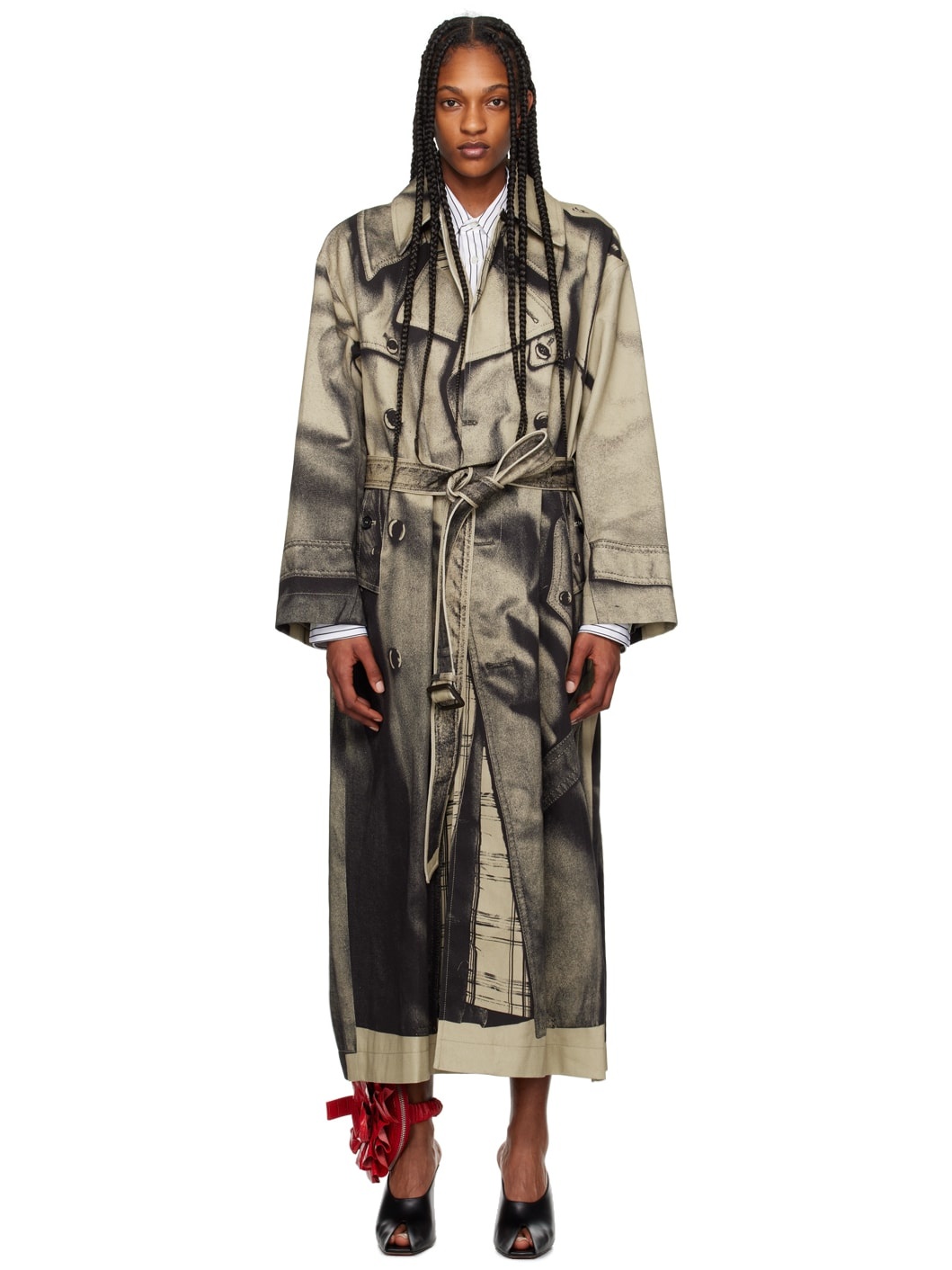 Beige & Black 'The Trompe-lœil' Trench Coat - 1