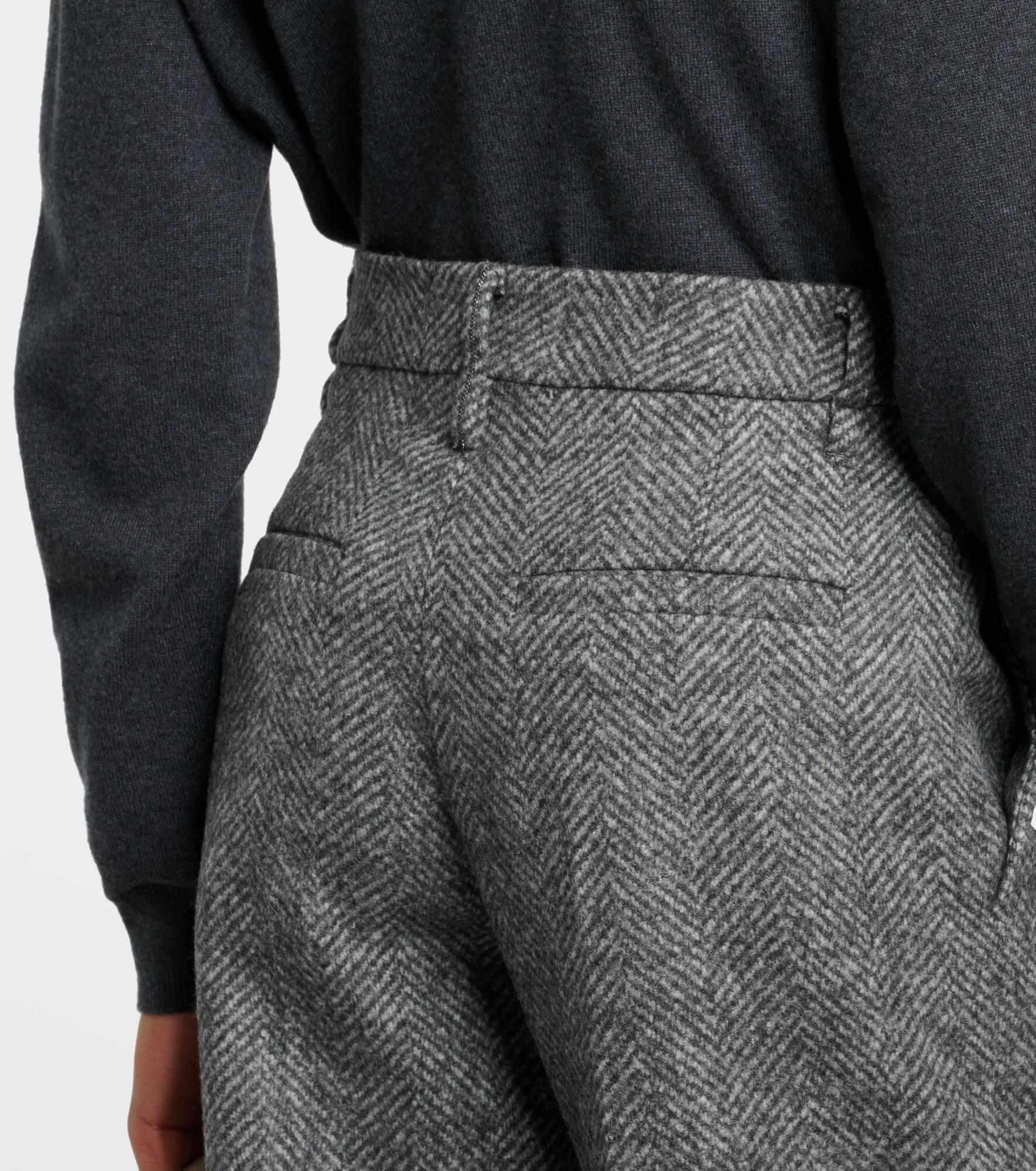Herringbone wool-blend flared pants - 6