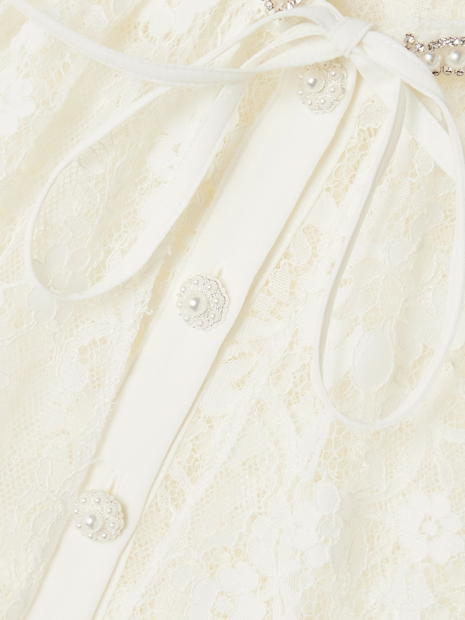 Cape-effect scalloped embellished lace blouse White - 4