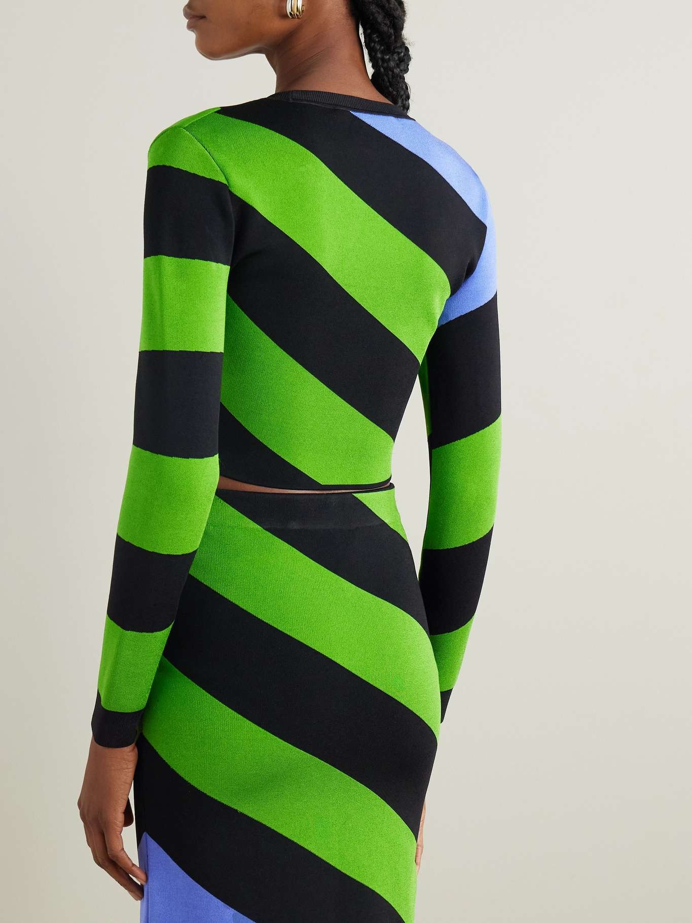 Cropped striped knitted sweater Green - 3