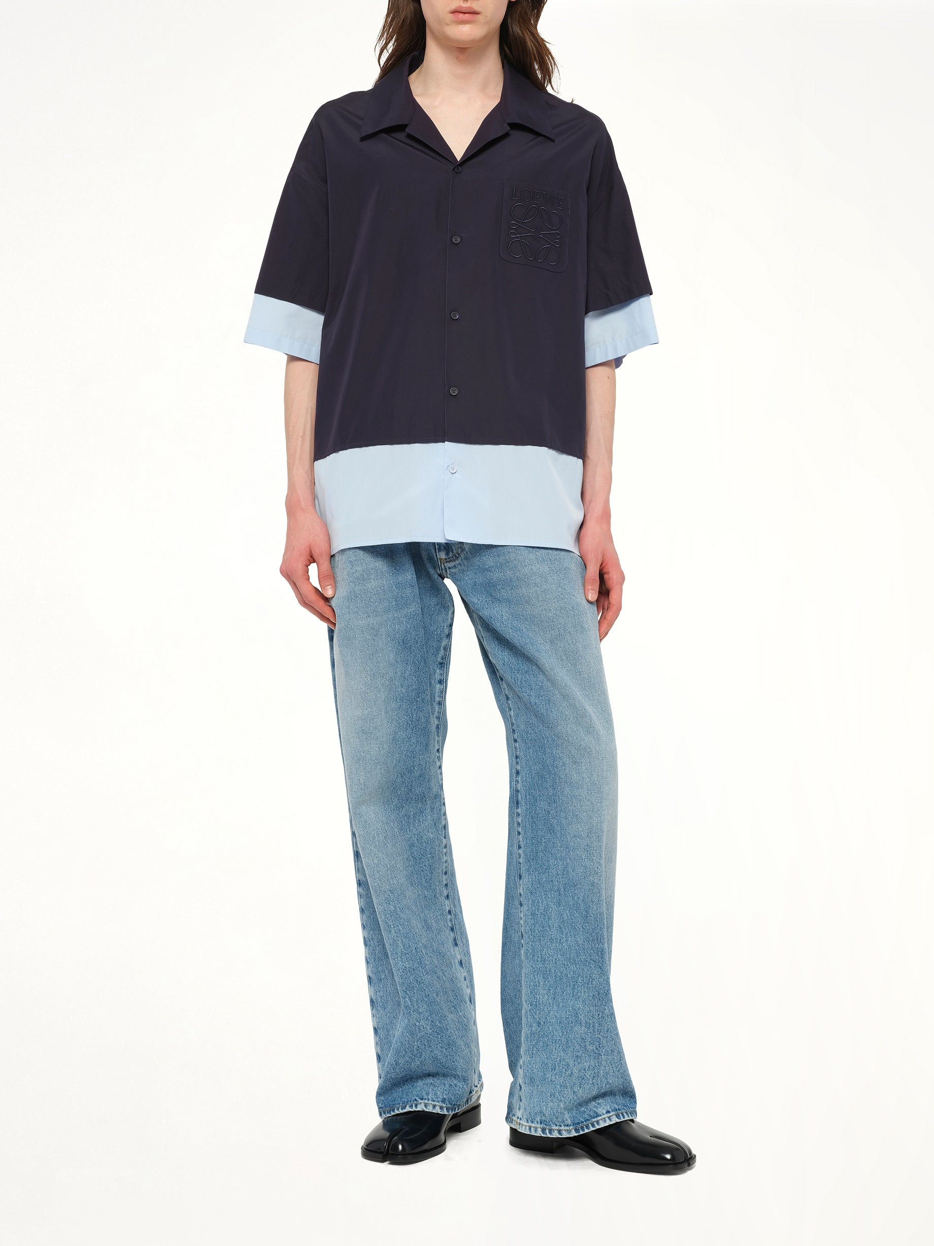 Short Sleeve Shirt in Dark Navy/Light Blue - 4