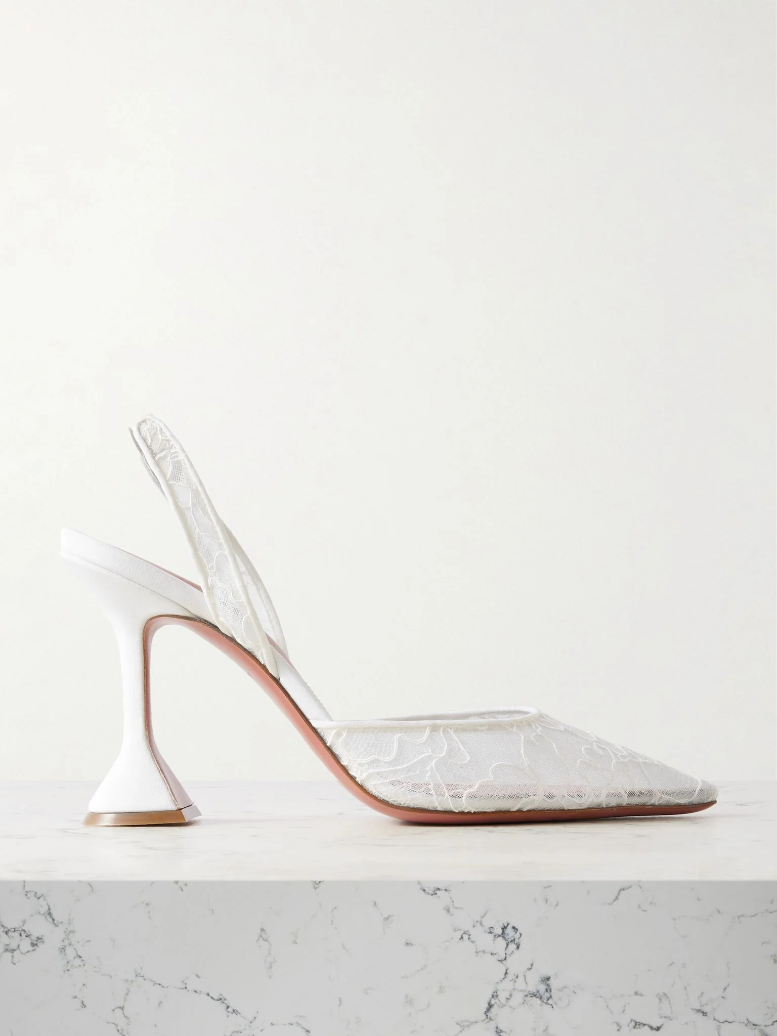 Holli lace and leather slingback pumps Ivory - 1