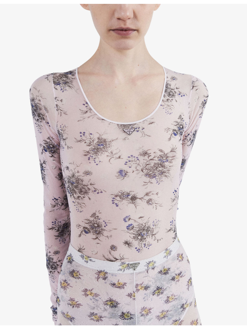 Floral-print slim-fit stretch-tulle bodysuit - 2
