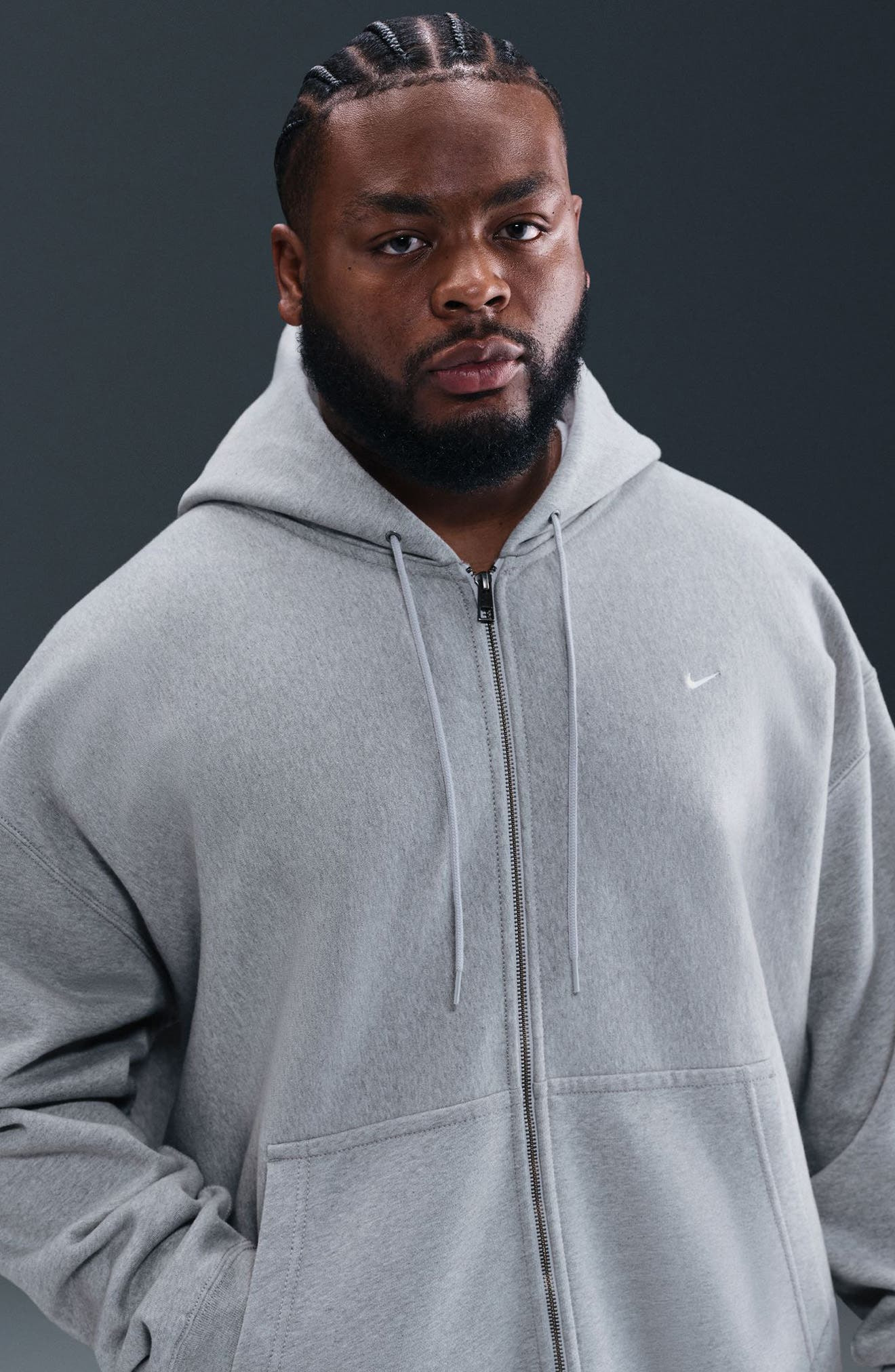 Nike Life Fleece Full Zip Hoodie in Dark Grey Heather at Nordstrom - 7