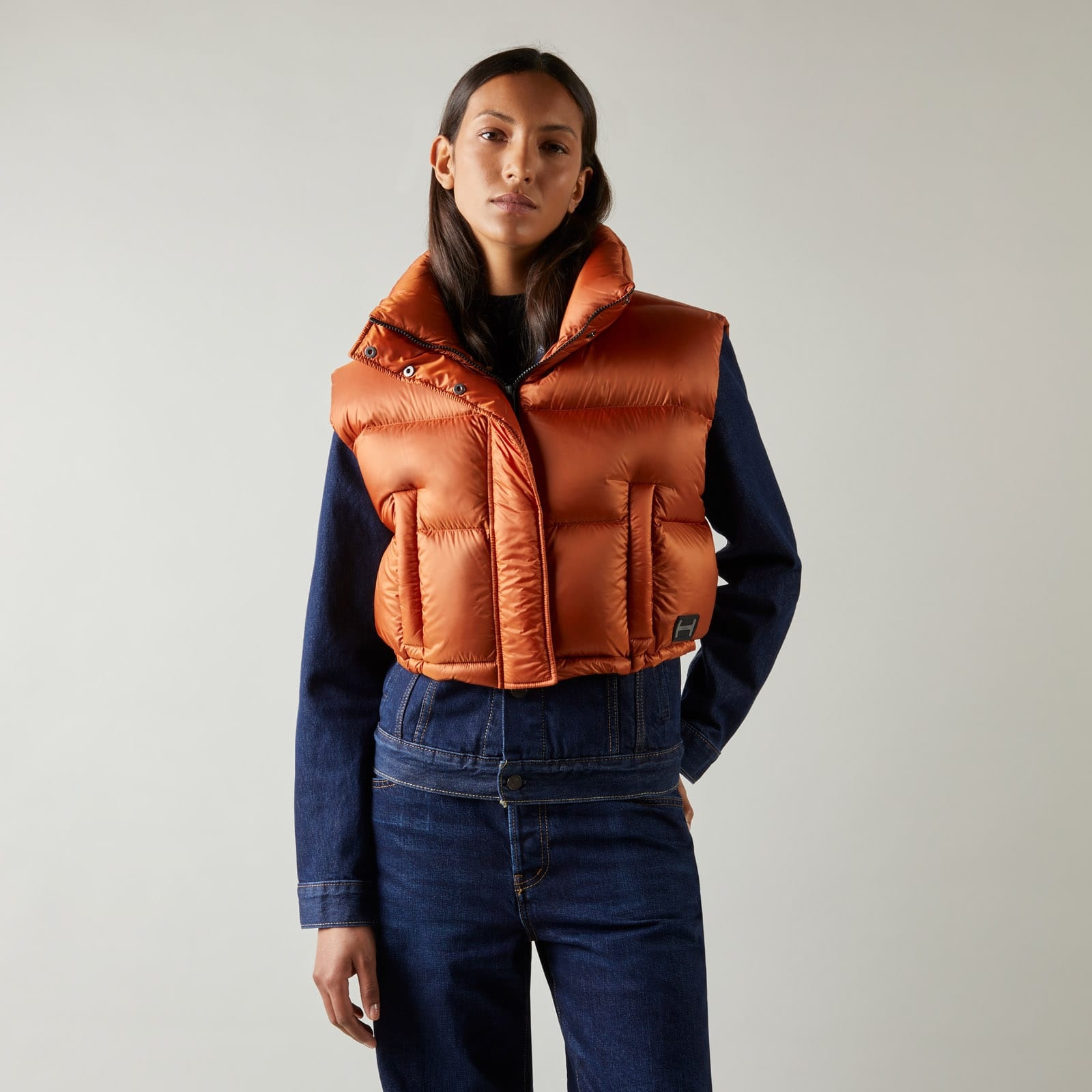 Cropped Down Gilet Orange - 4