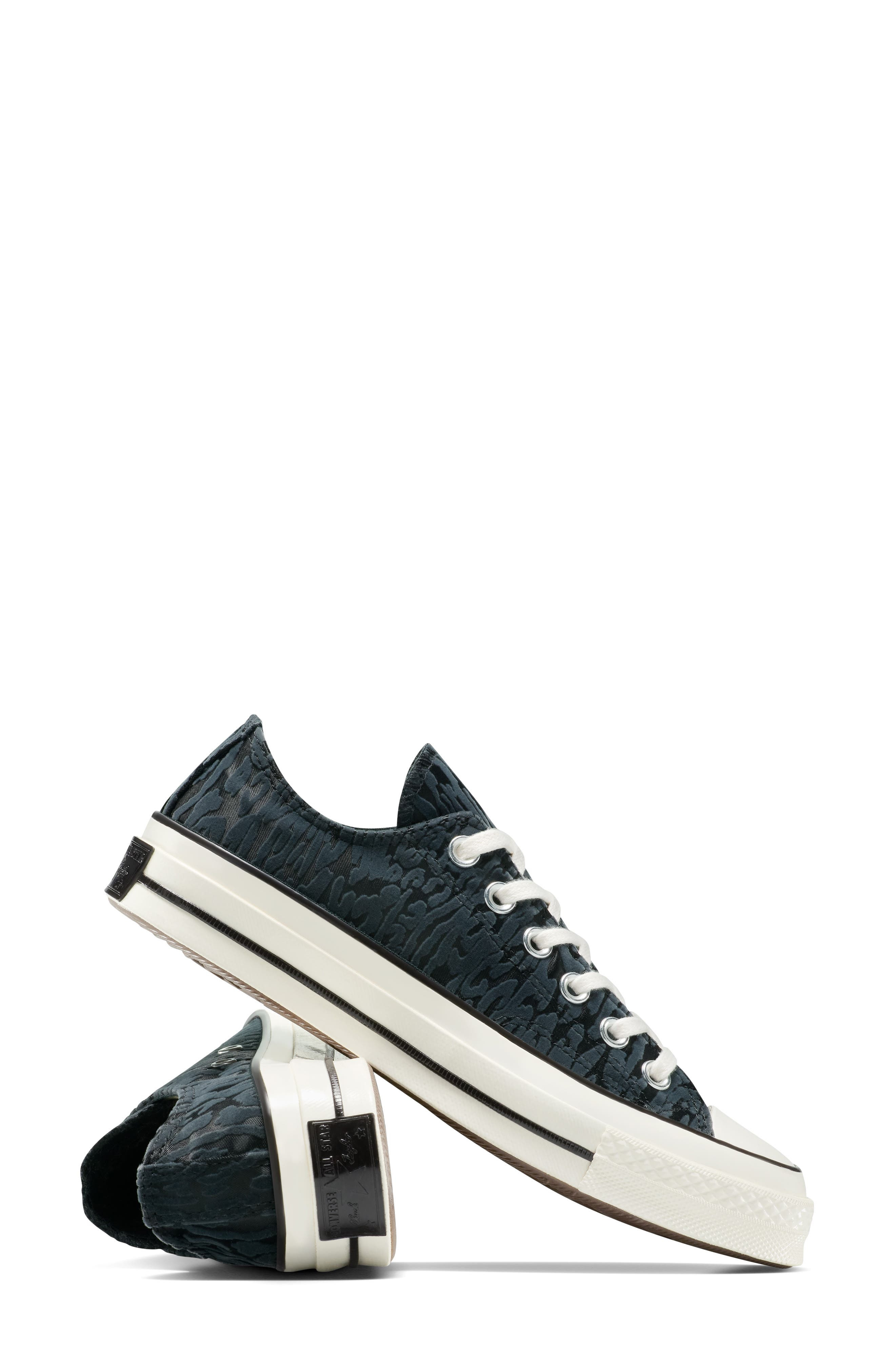 Converse Gender Inclusive Chuck 70 Leopard Flocked Satin Low Top Sneaker in Black/Total Eclipse/Egre - 7