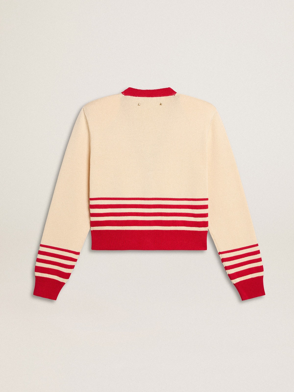 Women's cardigan in cream with red stripes - 6