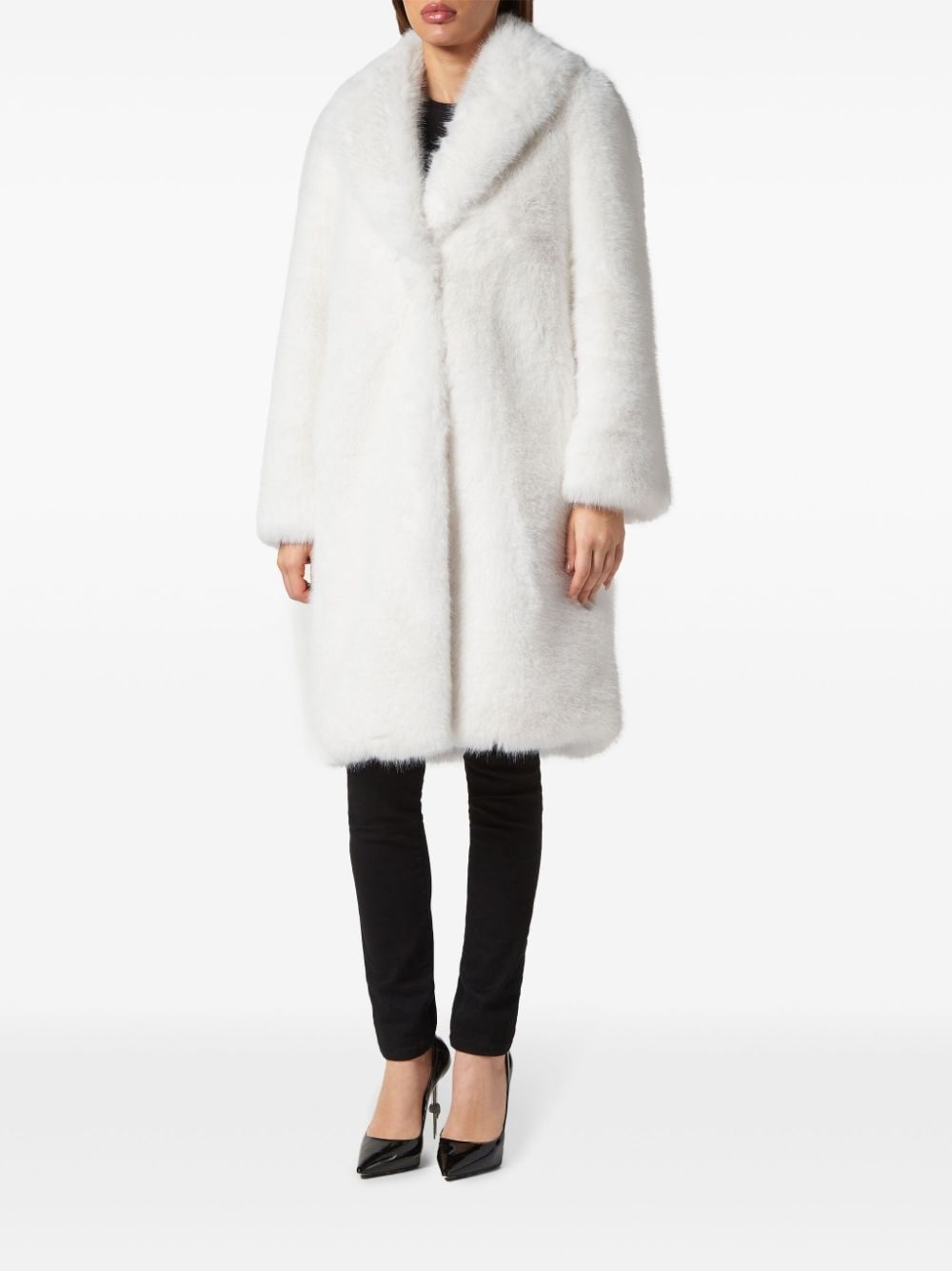 shawl-lapels faux-fur coat - 2