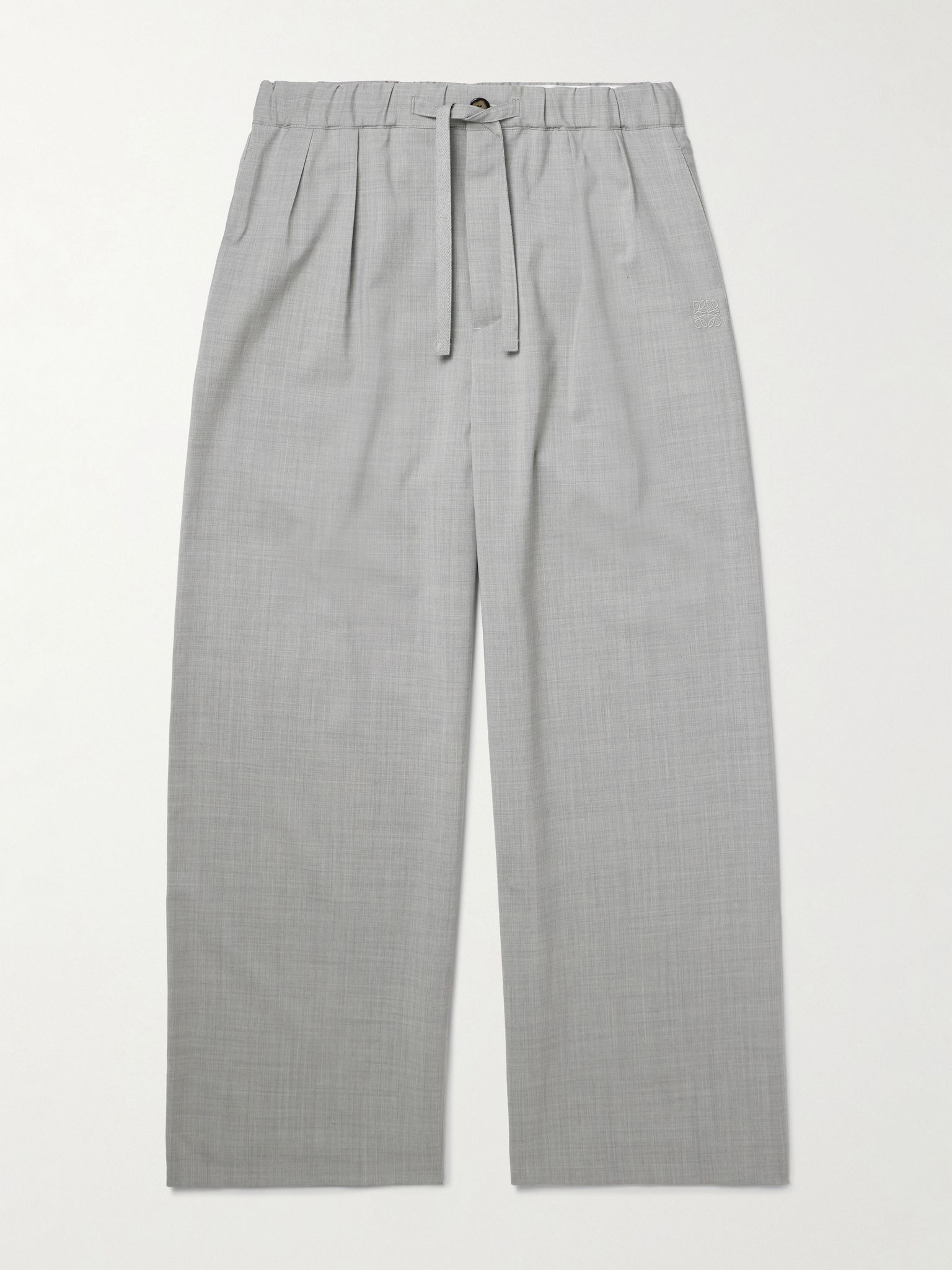 Wide-Leg Logo-Embroidered Pleated Wool Drawstring Trousers Light gray - 1