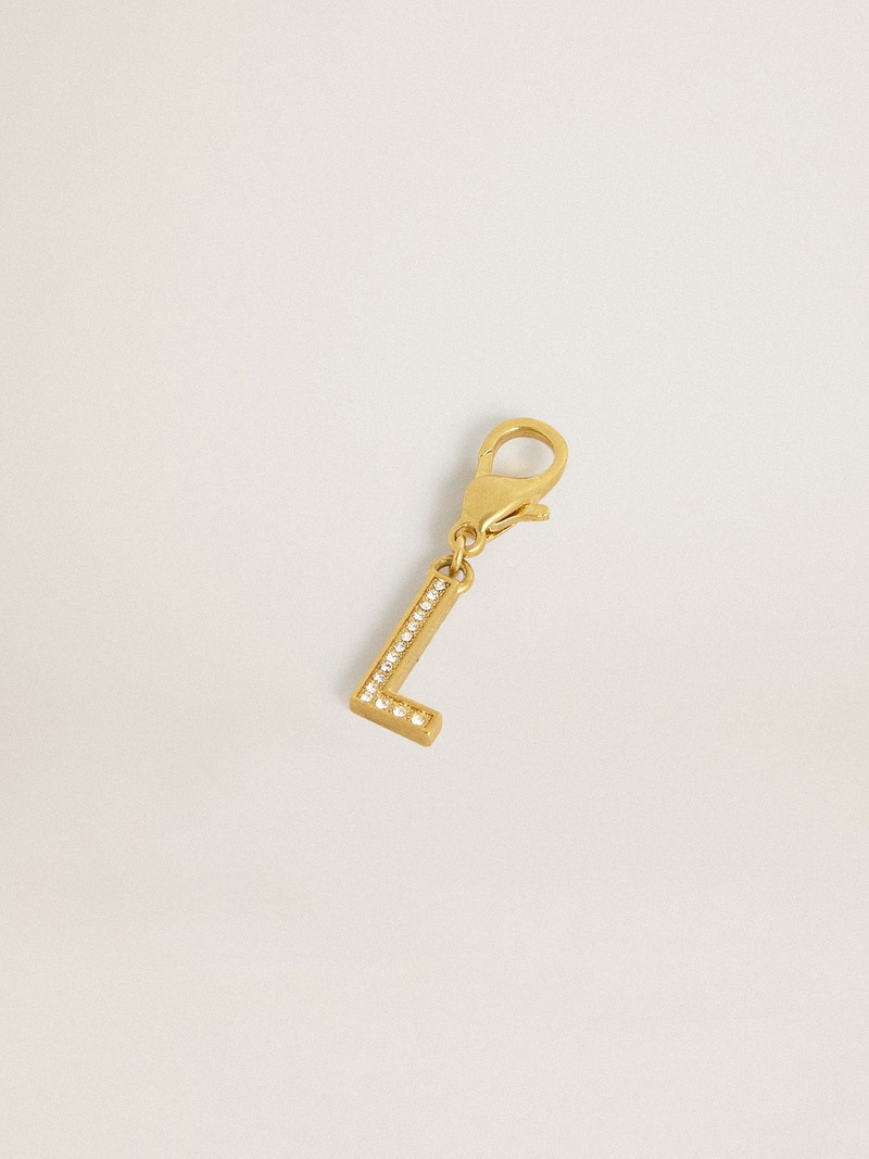 Golden Goose Letter L charm in gold-colored brass with crystals outlook