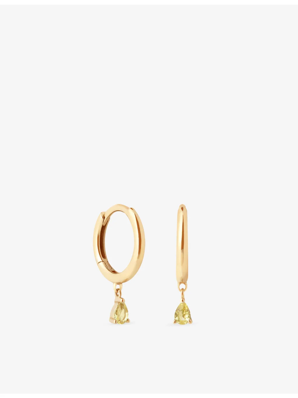 Pear 14ct Yellow-Gold and Lab-Grown Yellow-Sapphire Drop Huggies - 1