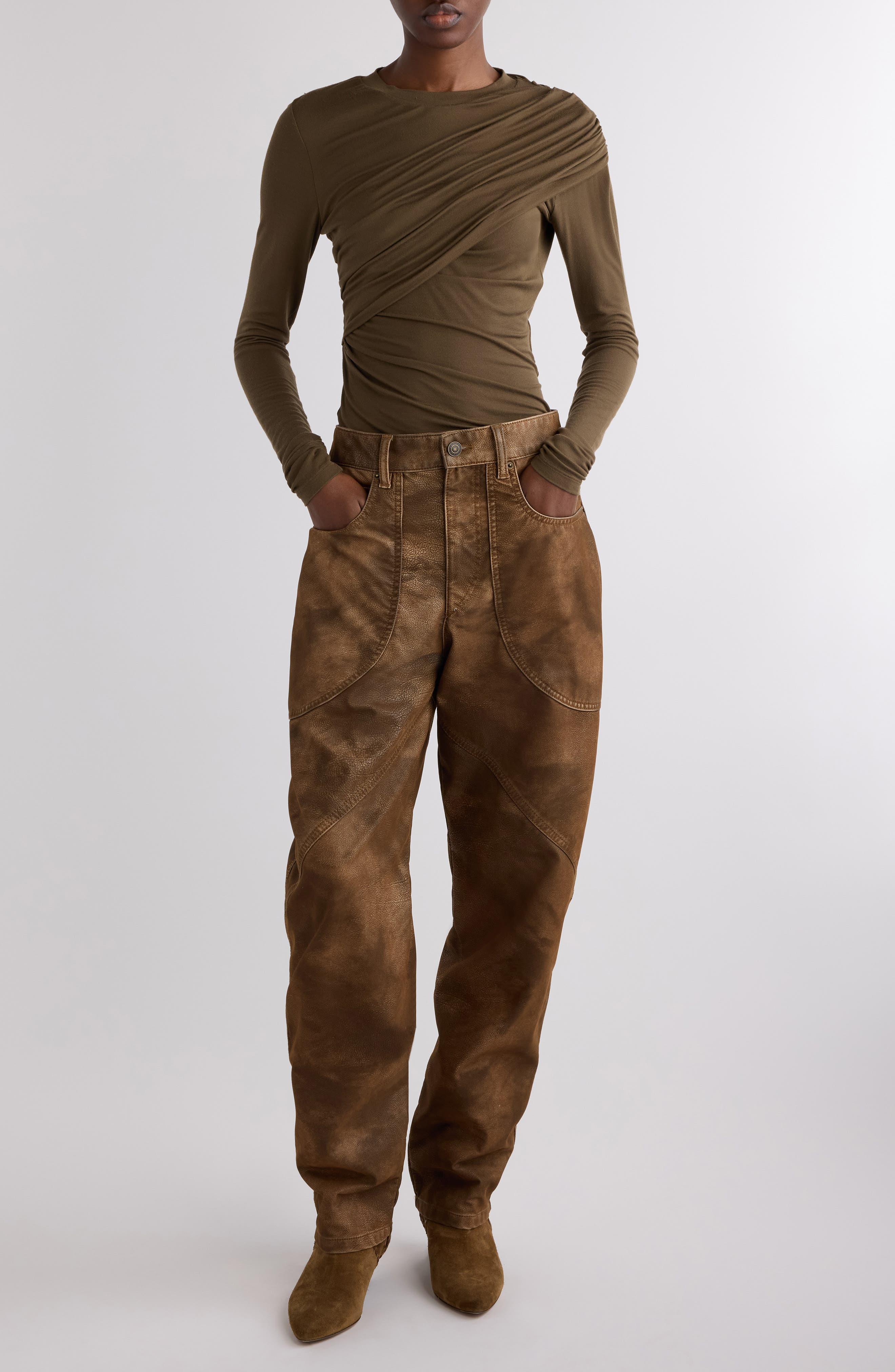Isabel Marant Étoile Dressi Draped Jersey Top in Khaki at Nordstrom - 2