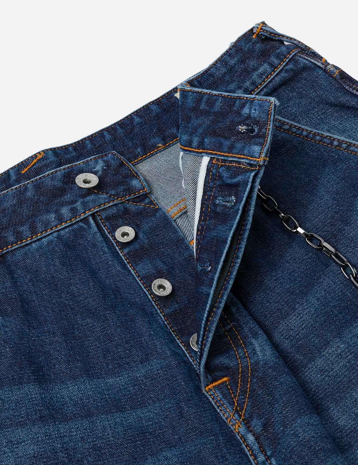 Multi-pocket and Seagull Crane Print Loose Fit Washed Denim Joggers - 8