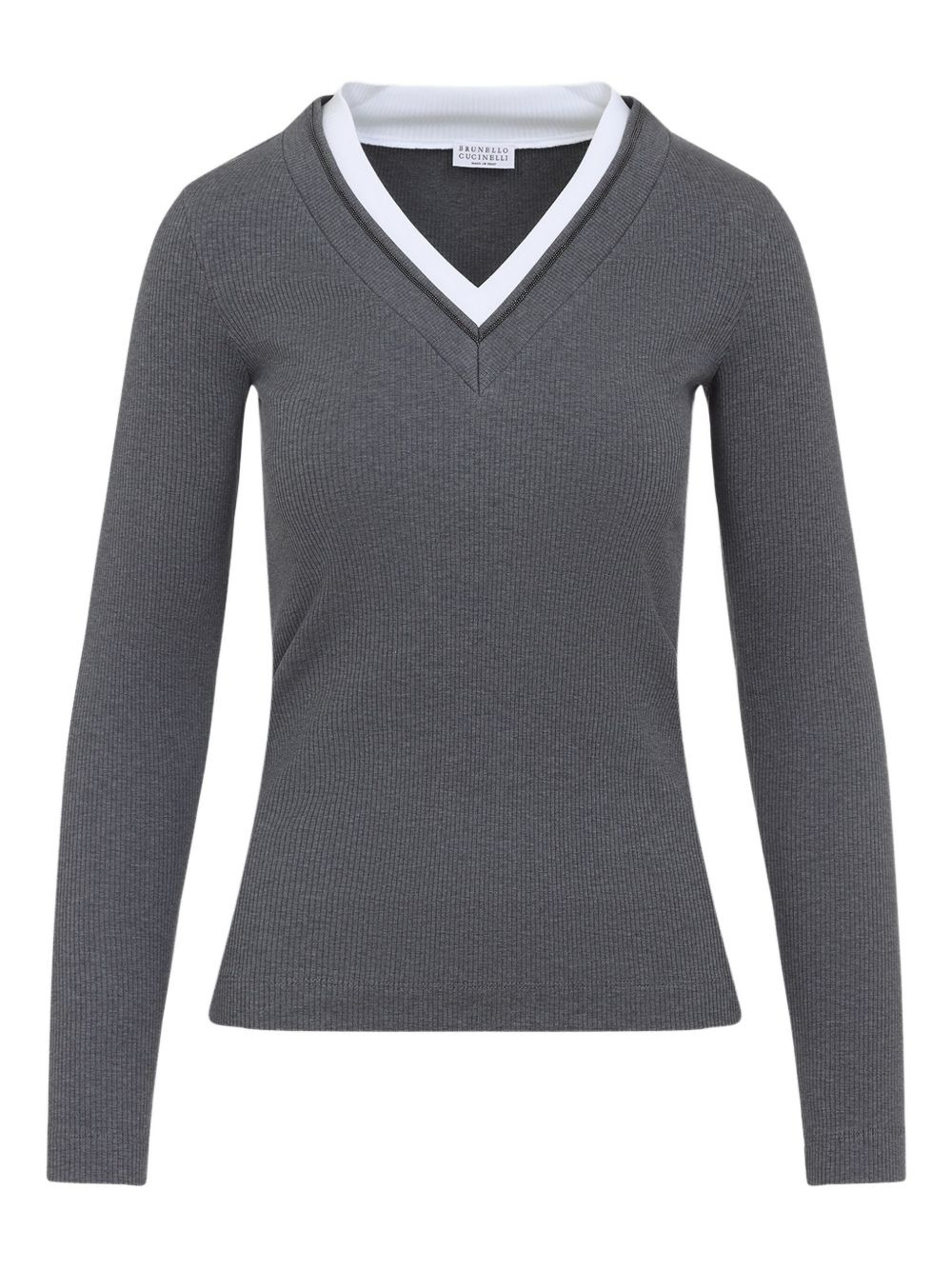 ribbed v-neck top - 1