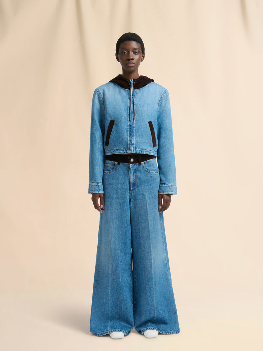 BLUE DENIM JACKET WITH VELVET HOOD - 2