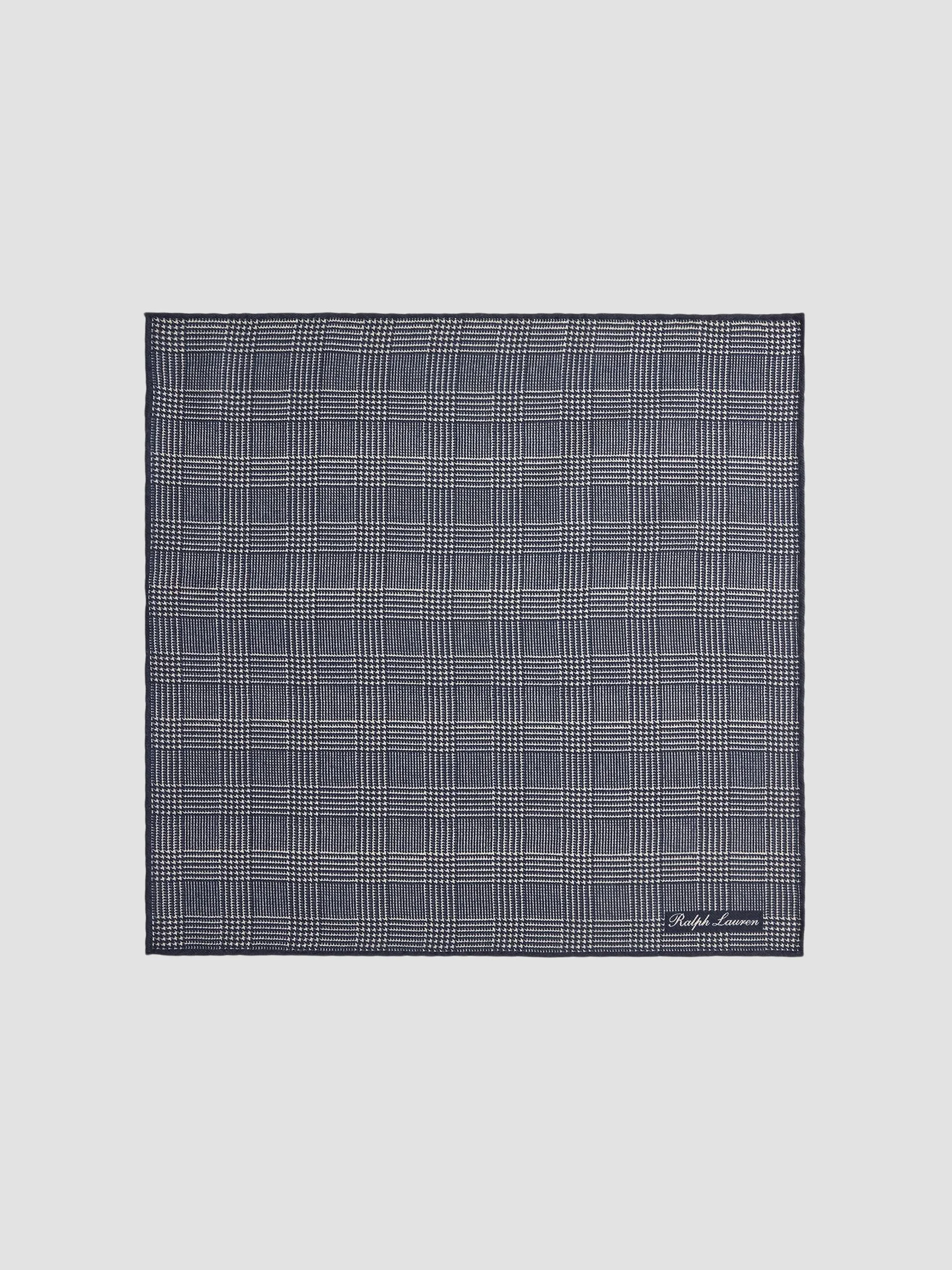 Men's Plaid Cashmere-Silk Pocket Square - Navy Cream - 1