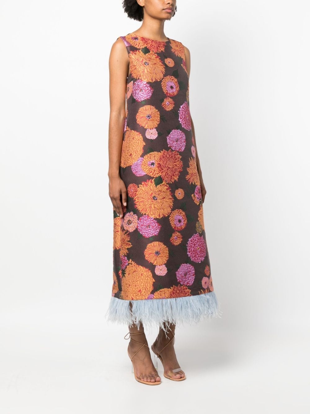 Column floral-jacquard midi dress - 3
