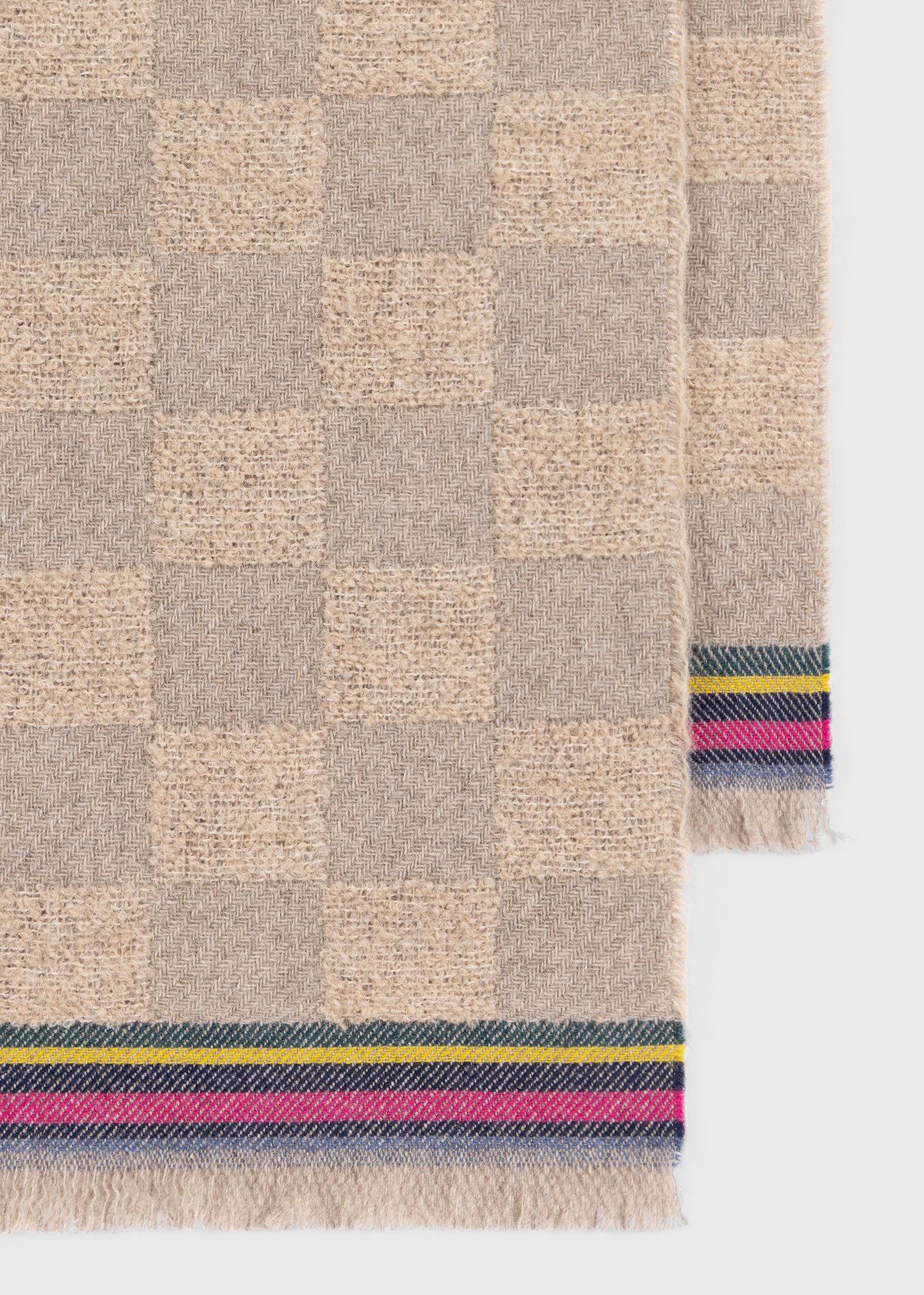 Brown Wool-Blend 'Checkerboard' Scarf - 2