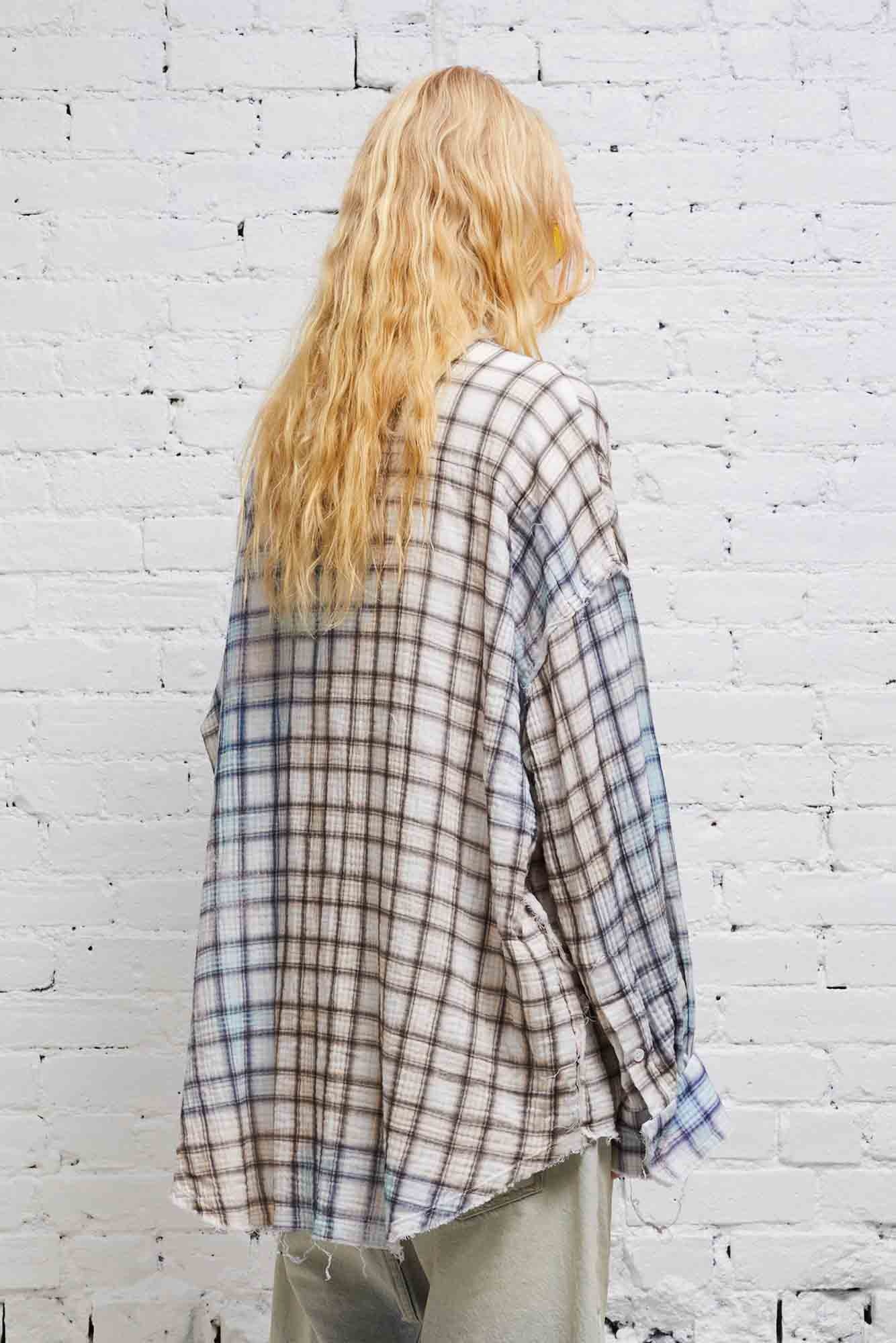 SHREDDED SEAM DROP NECK SHIRT - BLEACHED PLAID - 4