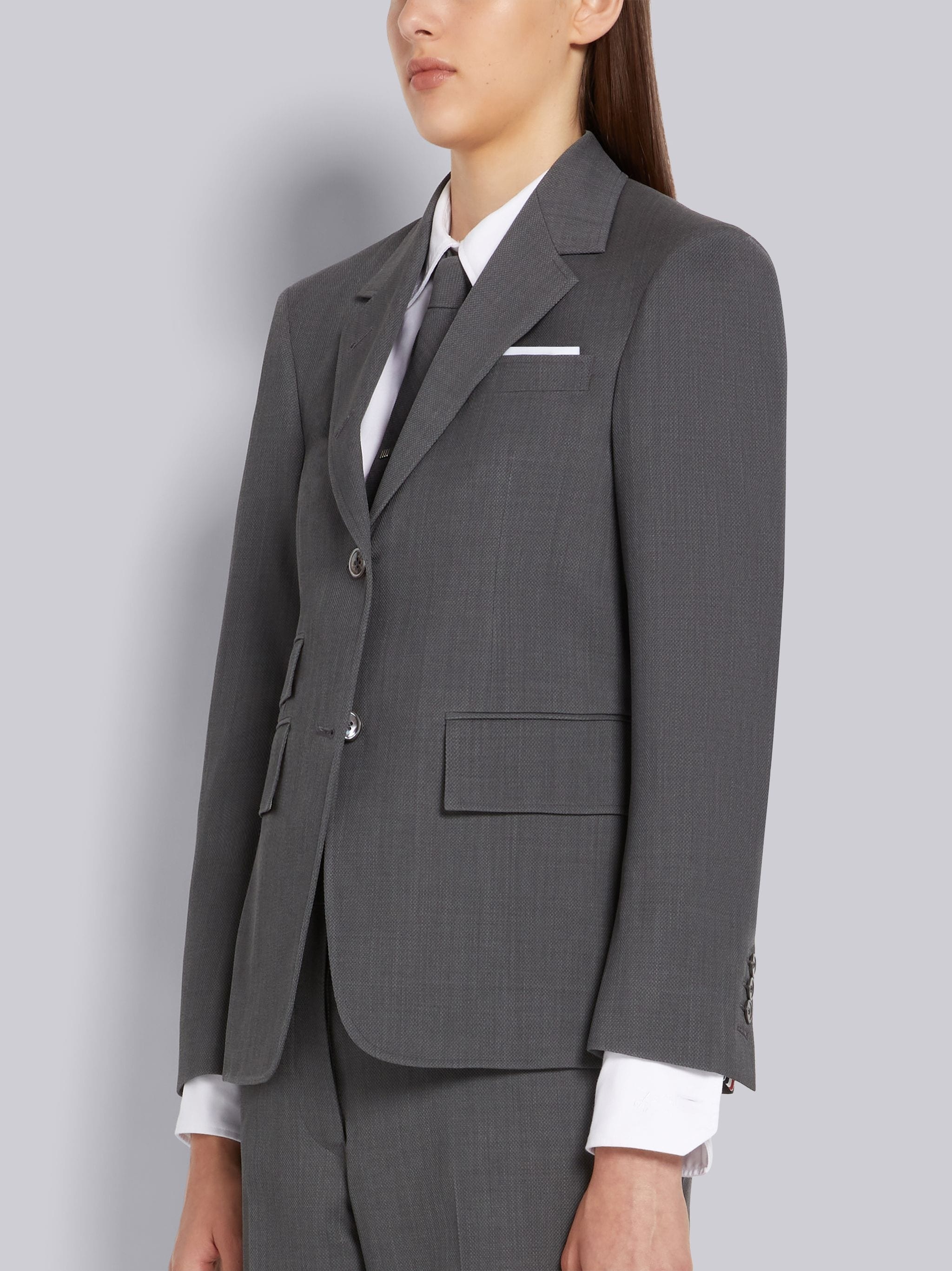 Medium Grey Wool Pique Suiting Single Vent Jacket - 2