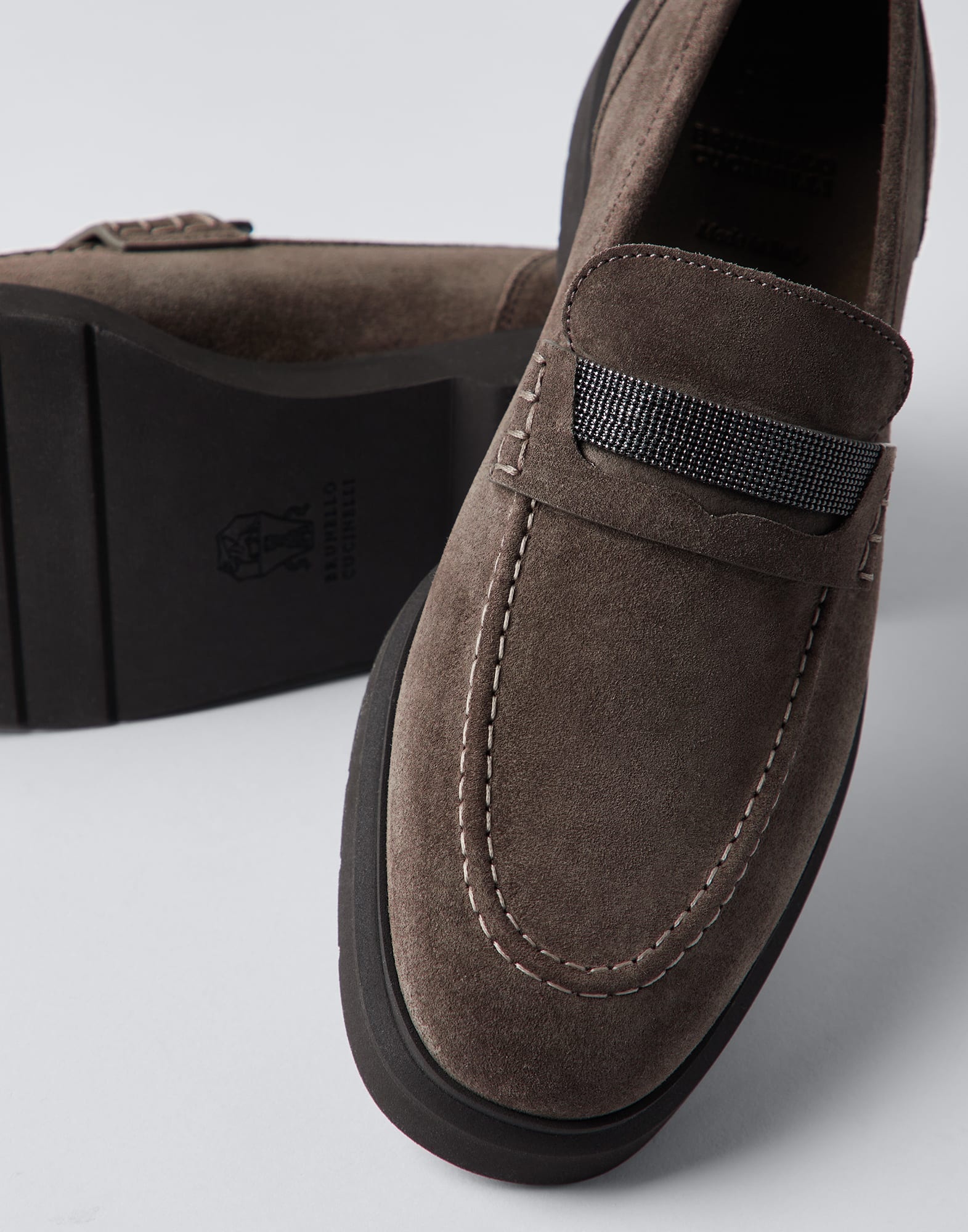 Brunello Cucinelli Suede penny loafer with monili | REVERSIBLE