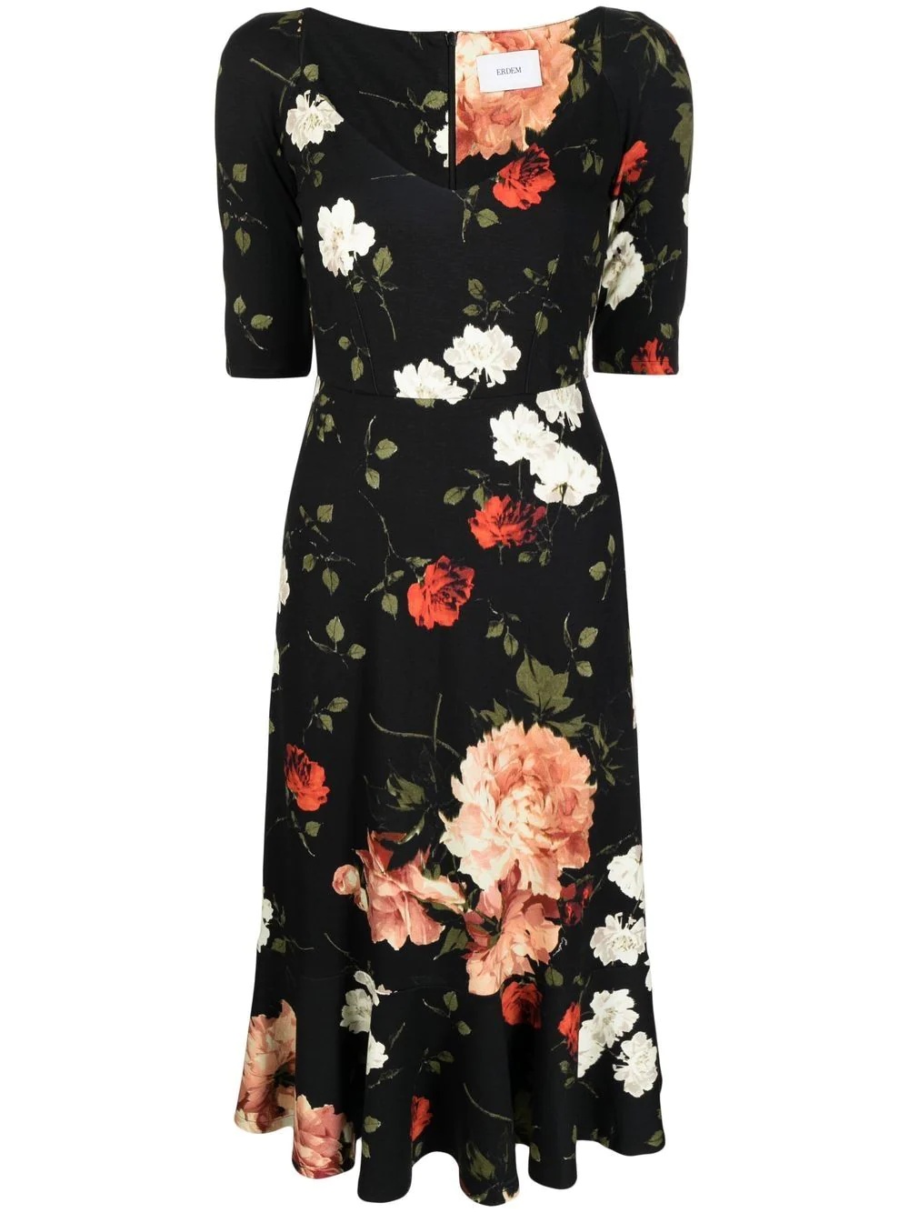 floral sweetheart-neck midi dress - 1