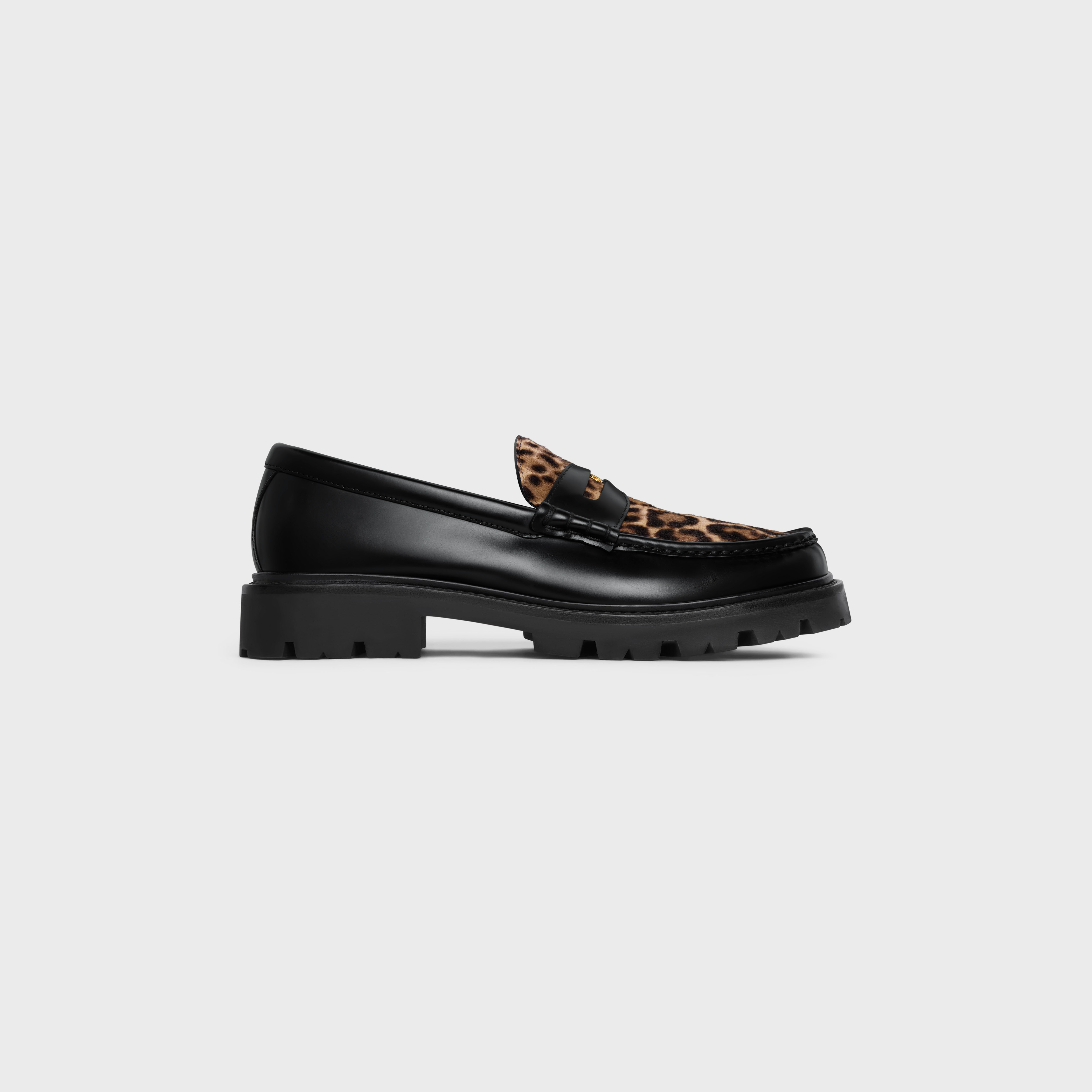 MARGARET LOAFER WITH TRIOMPHE SIGNATURE in POLISHED BULL & LEOPARD PRINTED HAIRY CALFSKIN - 1