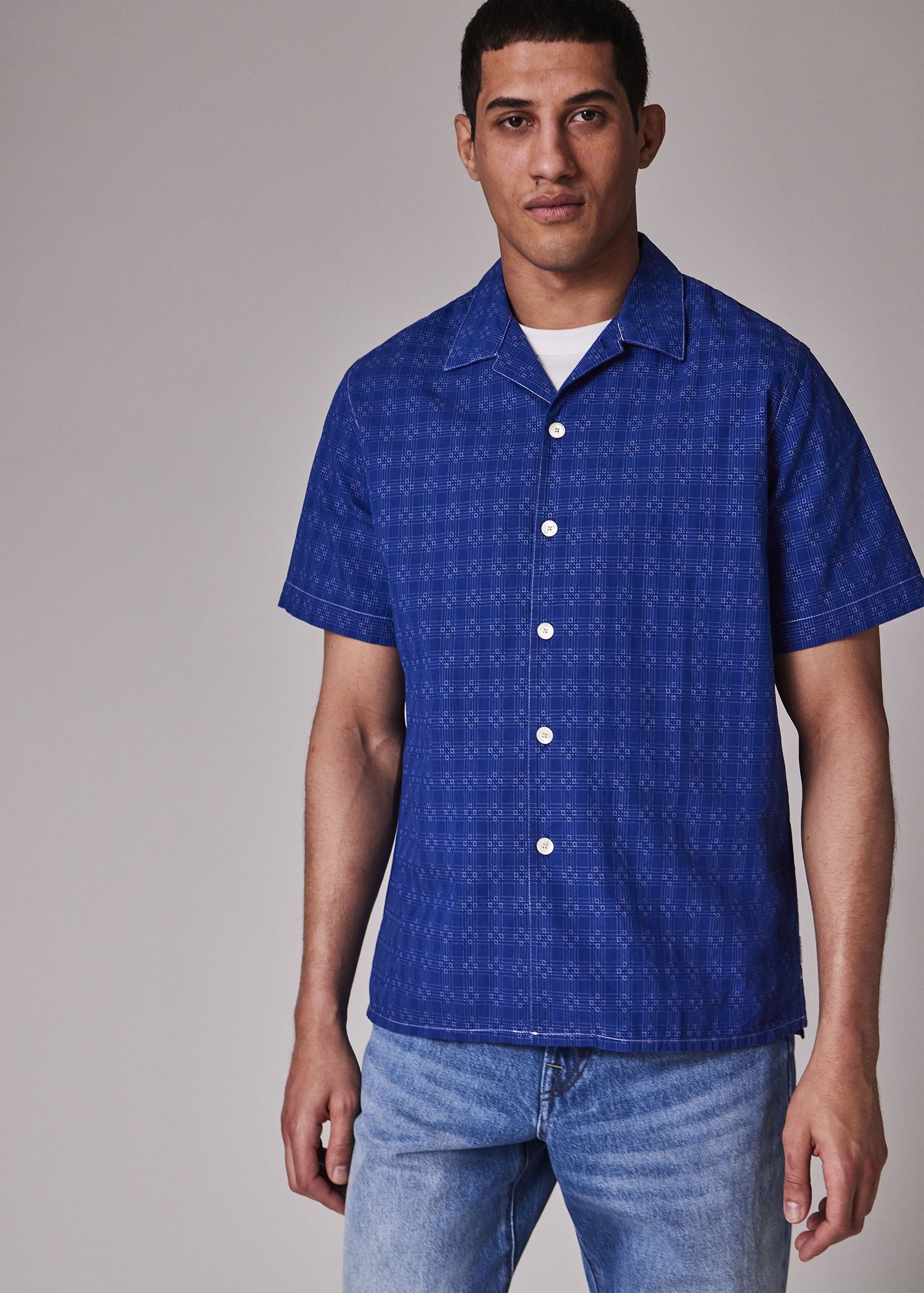 Casual-Fit Cotton Blue 'Geometric' Shirt - 7