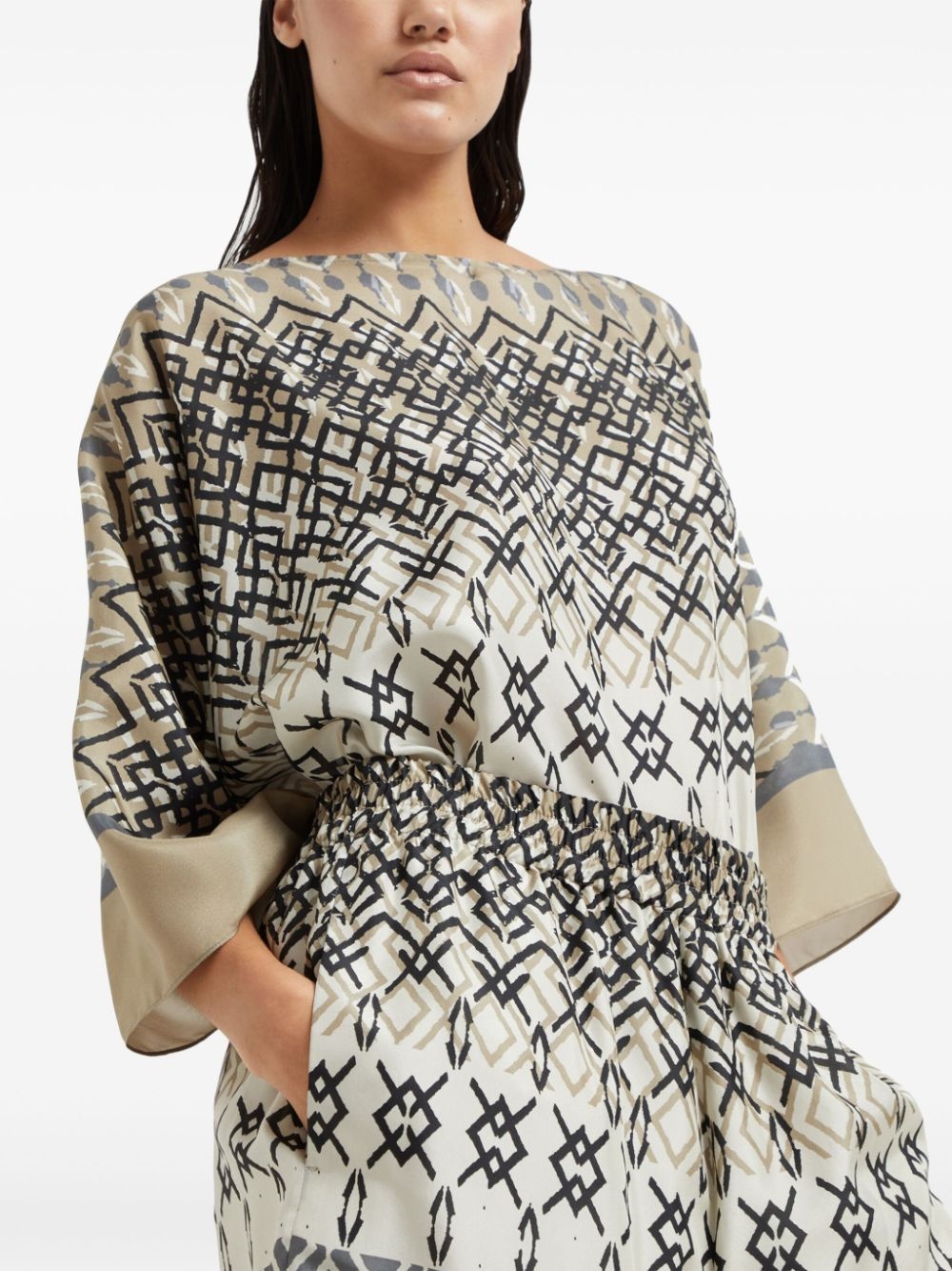geometric-pattern silk shorts - 5