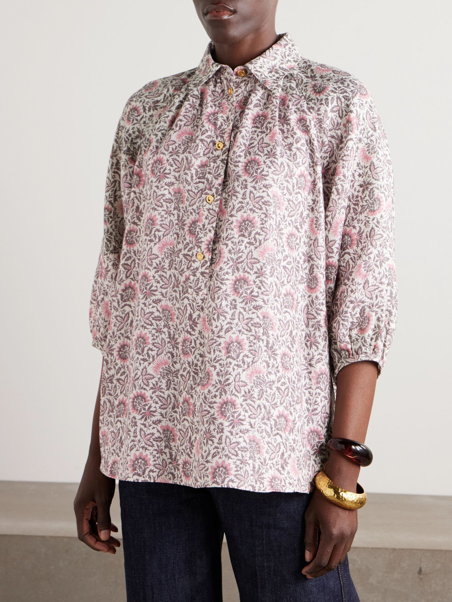 Olivia oversized printed linen shirt Multi - 3