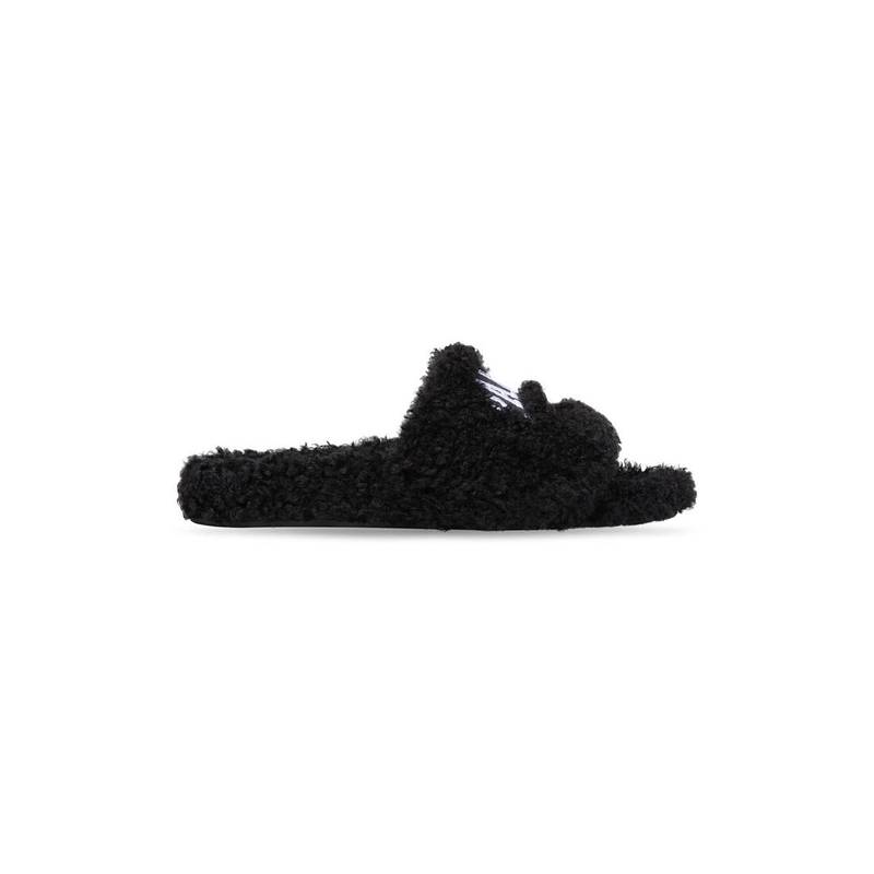 Men's Cities Paris Furry Slide Sandal in Black - 1