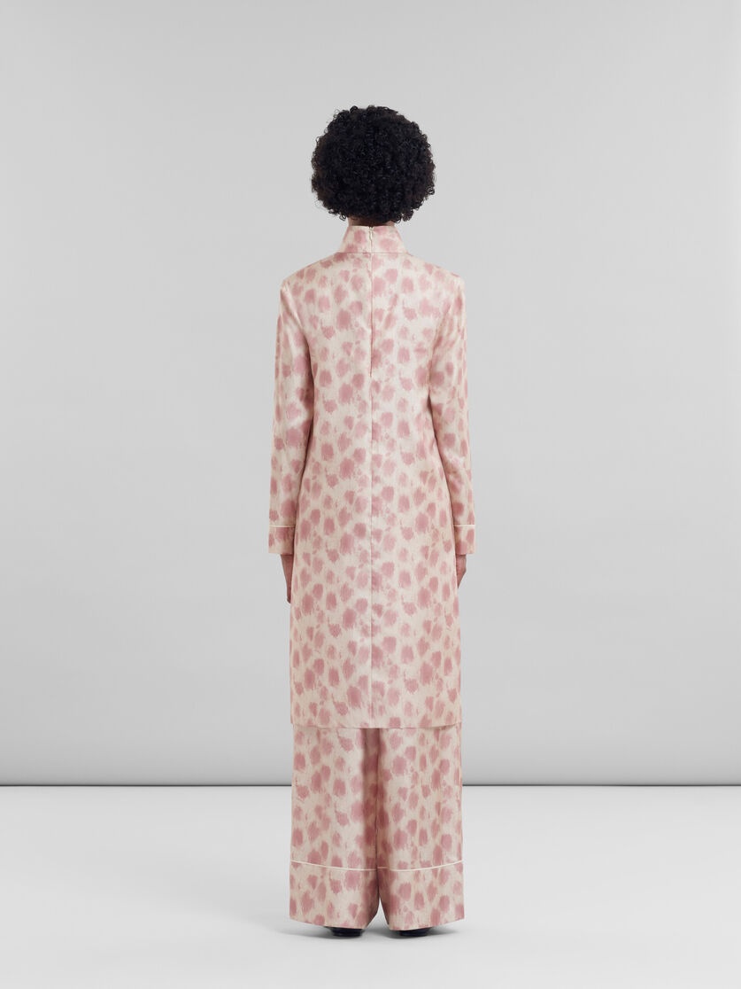 ANTIQUE PINK SILK MIDI DRESS WITH CRAYON LEOPARD PRINT - 3