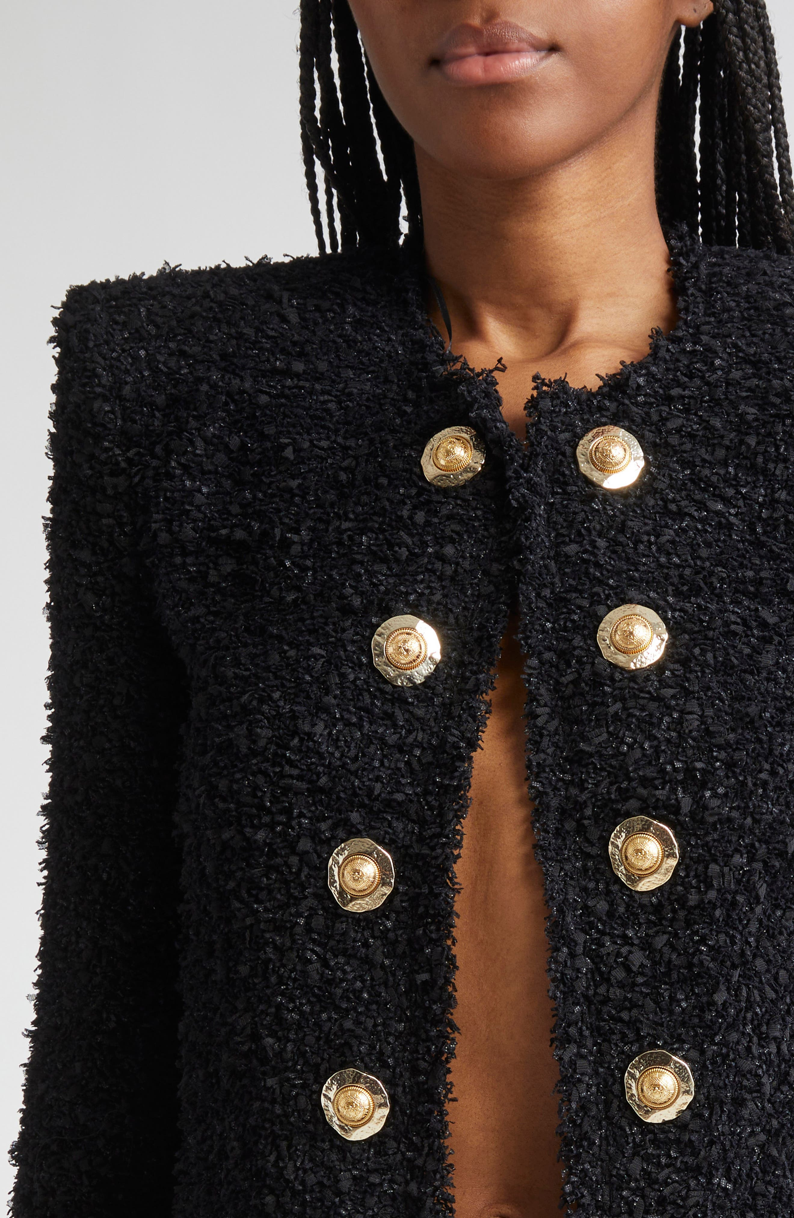 Balmain Tweed Spencer Jacket in Black at Nordstrom - 5