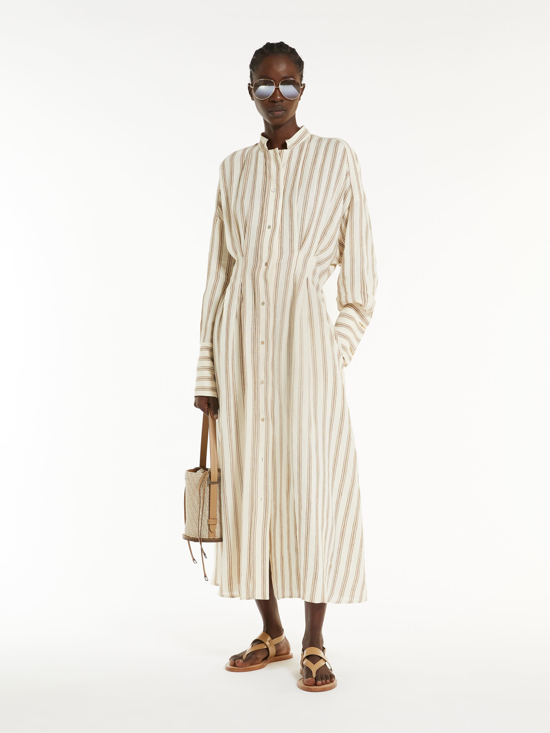 Max Mara◆YOLE Striped linen long dress リネン シャツ ワンピ Max Mara YOLE Striped linen long dress | REVERSIBLE
