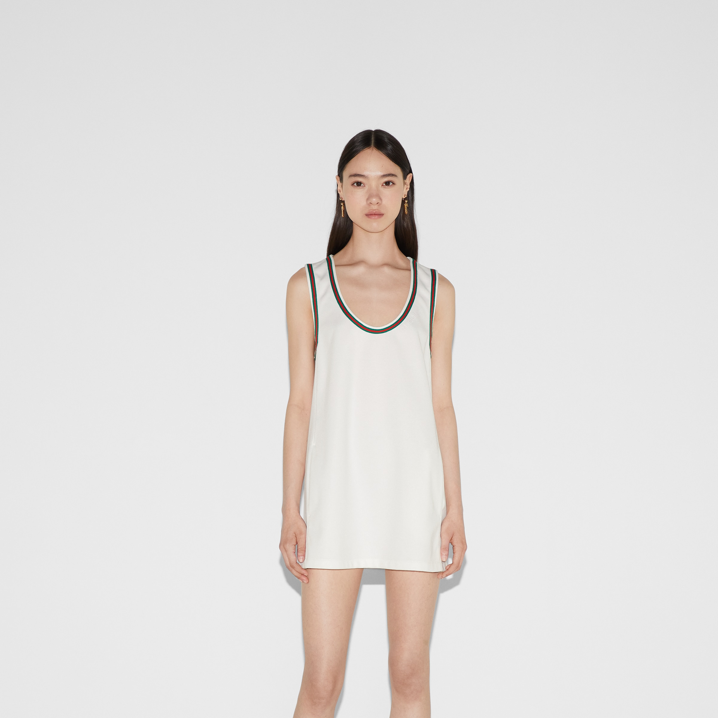 Short technical jersey dress with Web - 3