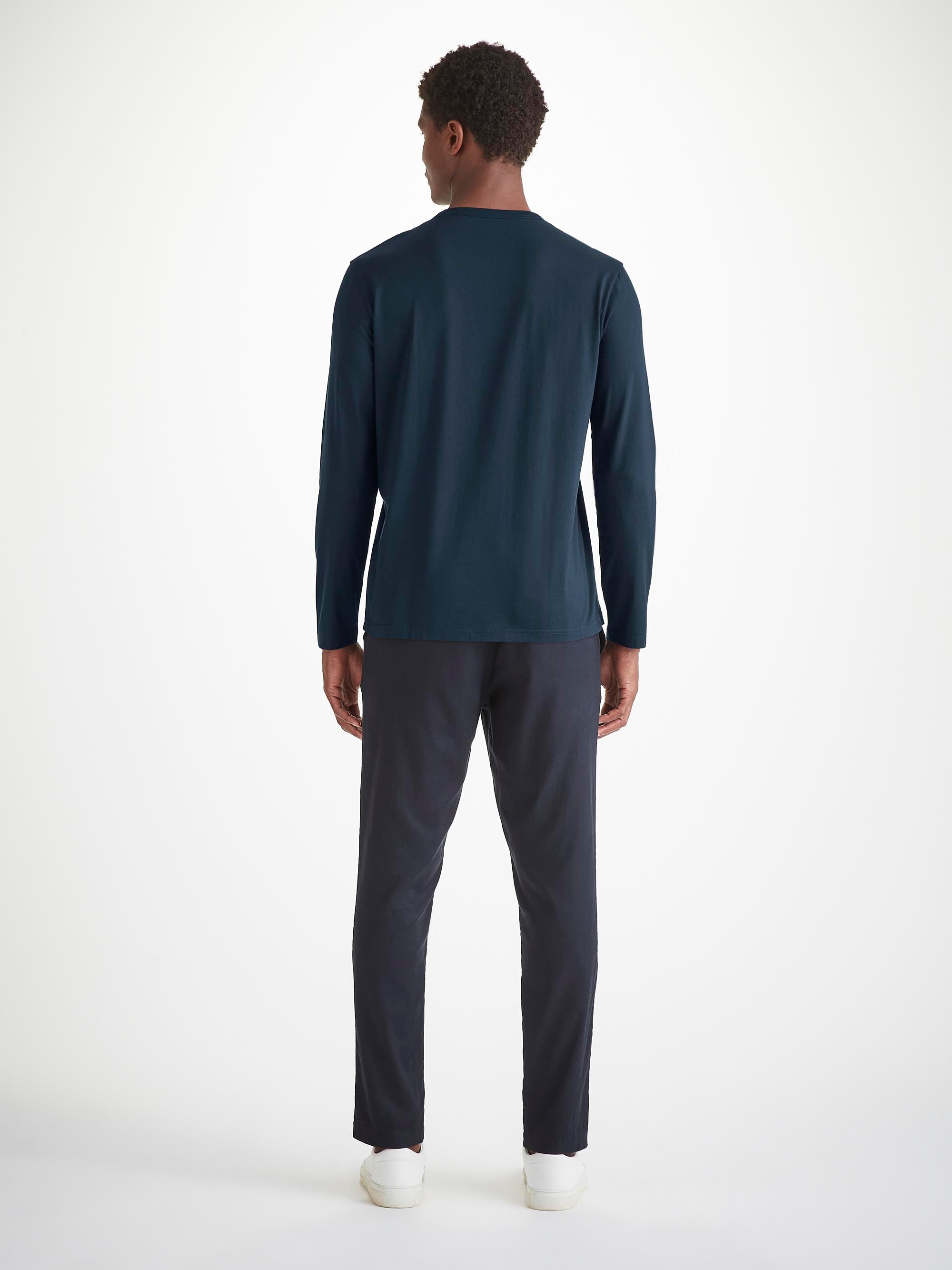 Men's Long Sleeve T-Shirt Barny Pima Cotton Navy - 4