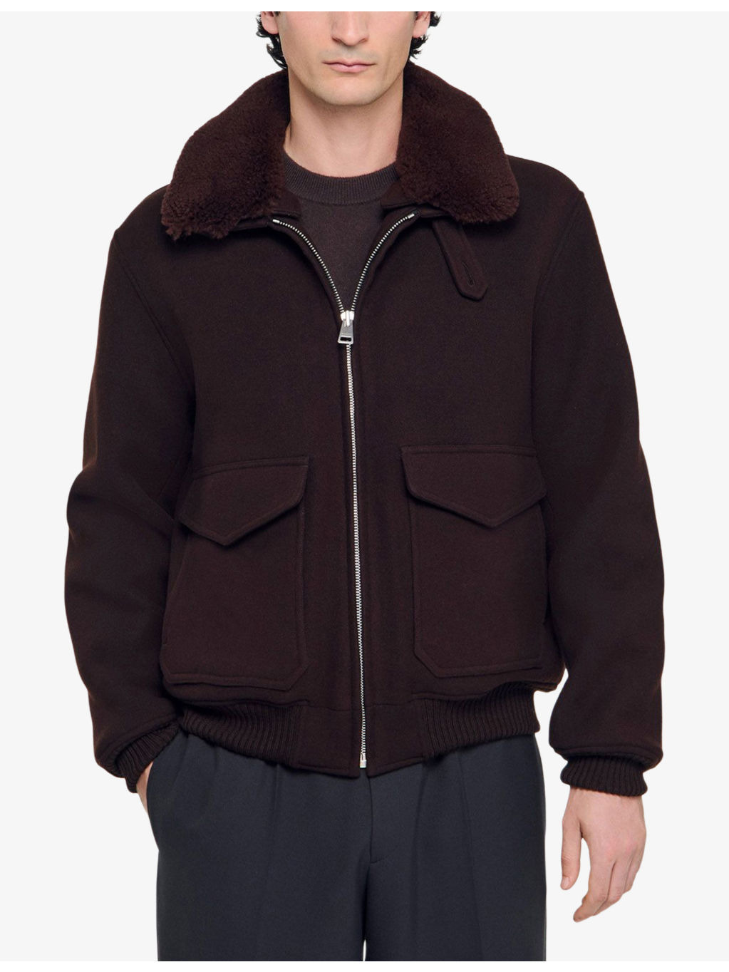 Shearling-Collar Wool-Blend Aviator Jacket - 3