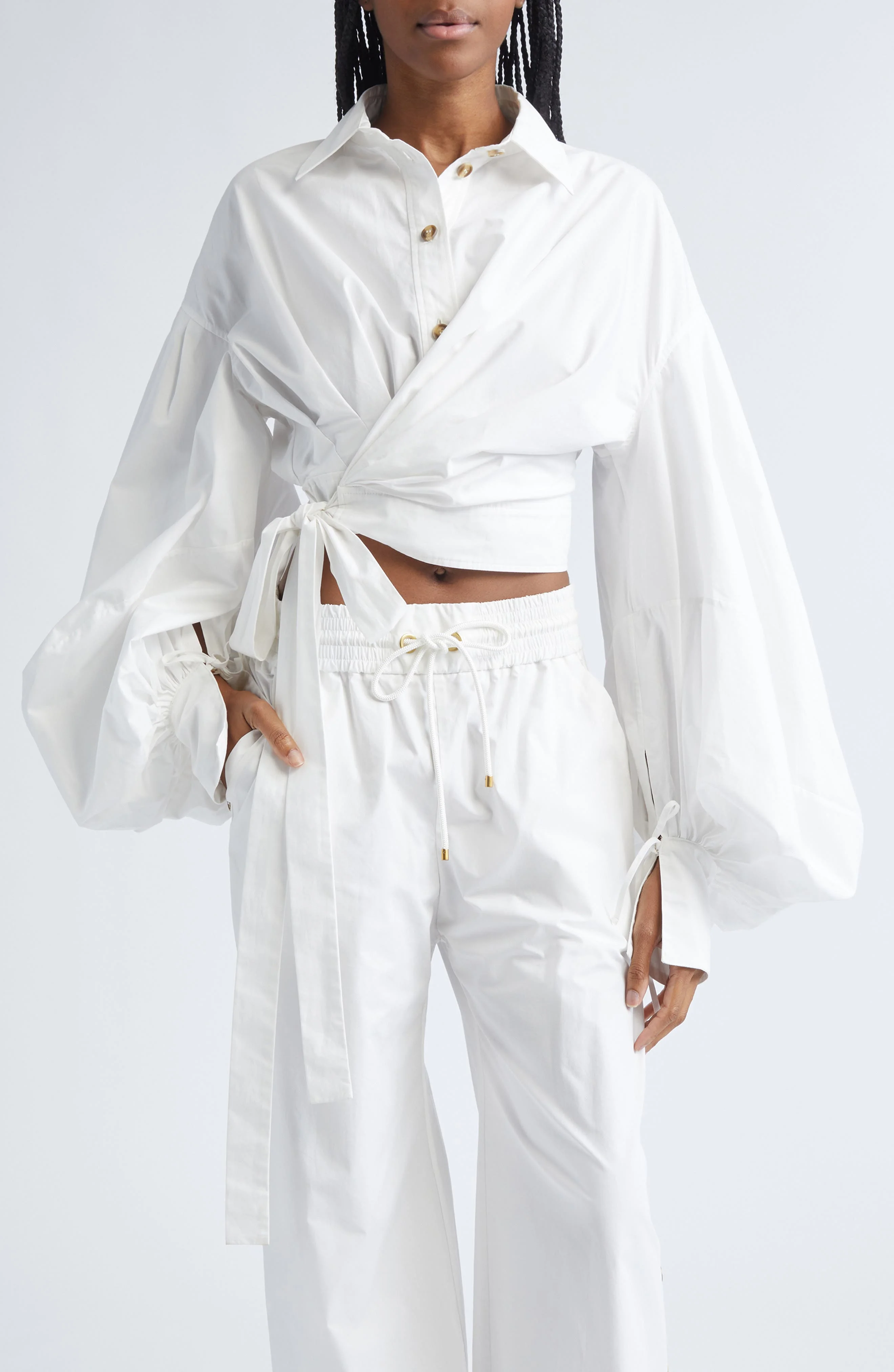 Zimmermann Rebellion Poplin Wrap Shirt in Ivory at Nordstrom - 1