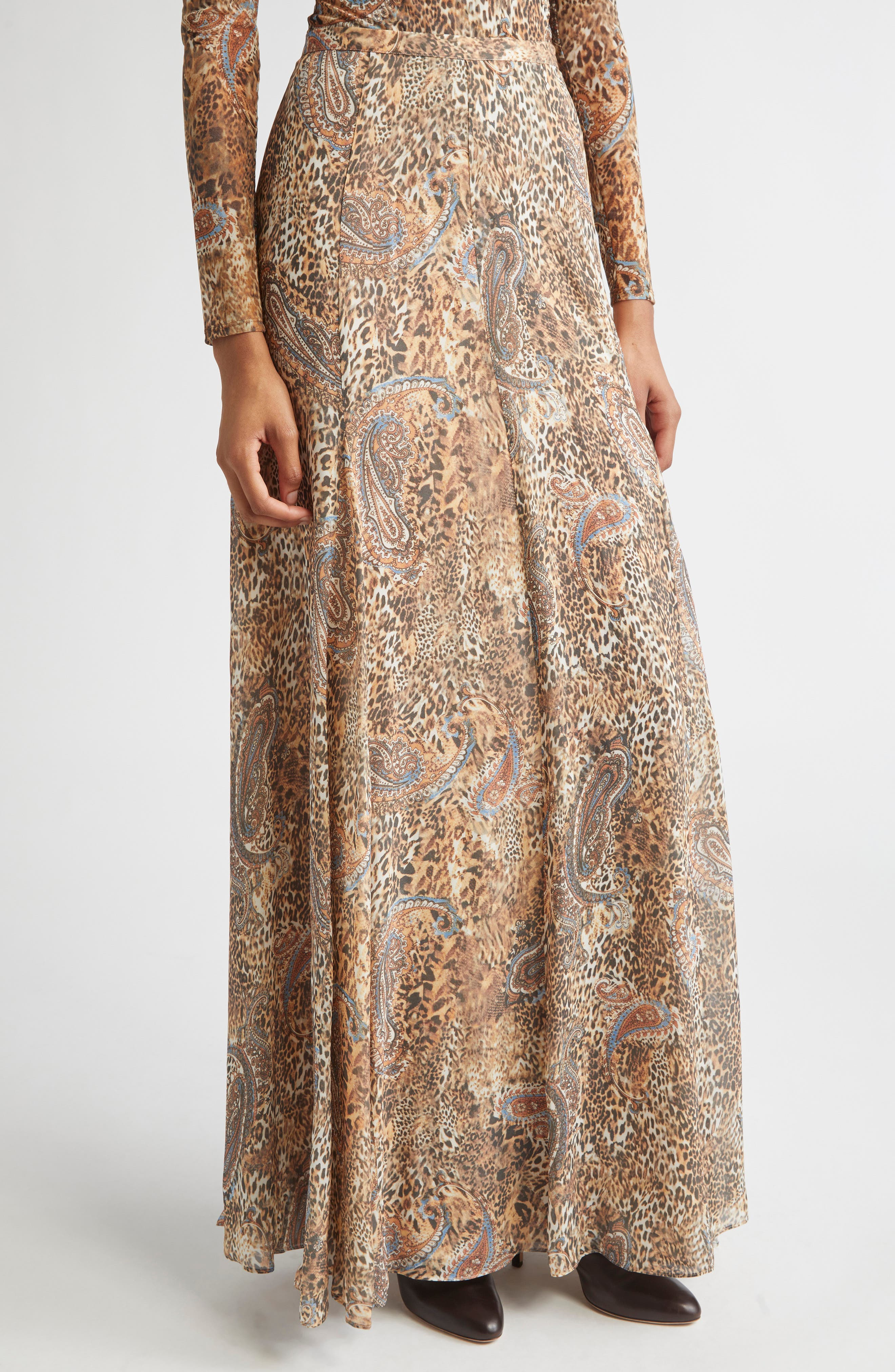 L'AGENCE Patricia Print Maxi Skirt in Brown/Blue Valencia Leopard at Nordstrom - 5