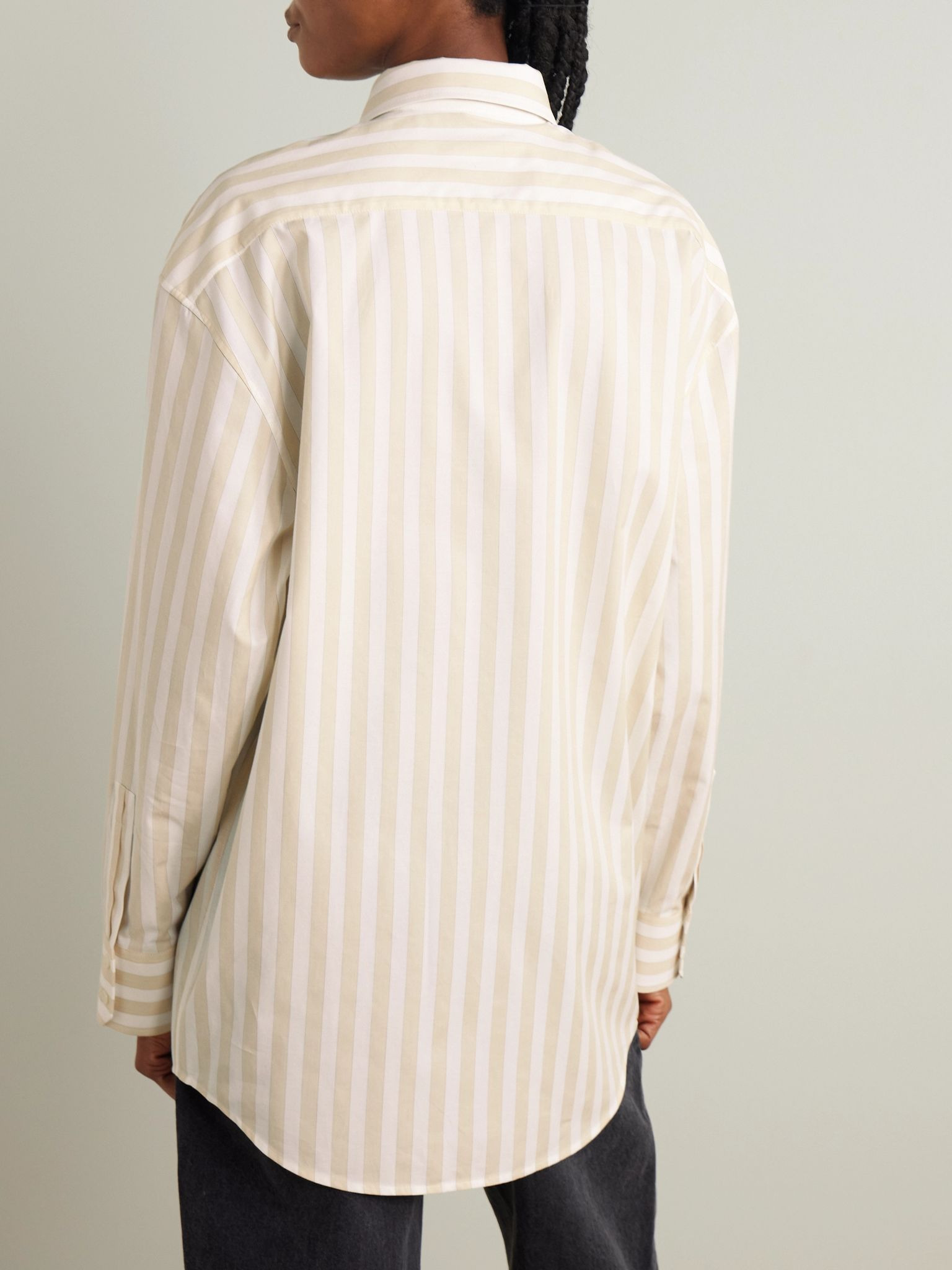 Striped cotton-piqué shirt Beige - 4